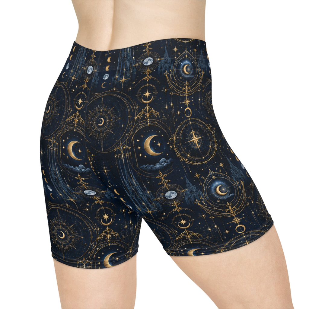 Celestial Moon & Stars Biker Shorts — Mystic Astrology Print