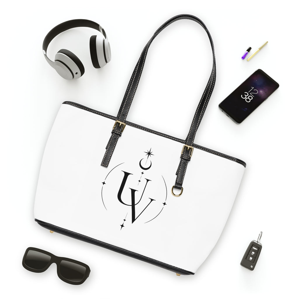 UV Stamp Monogram Tote PU Leather Shoulder Bag | Minimal Moon & Stars Pattern