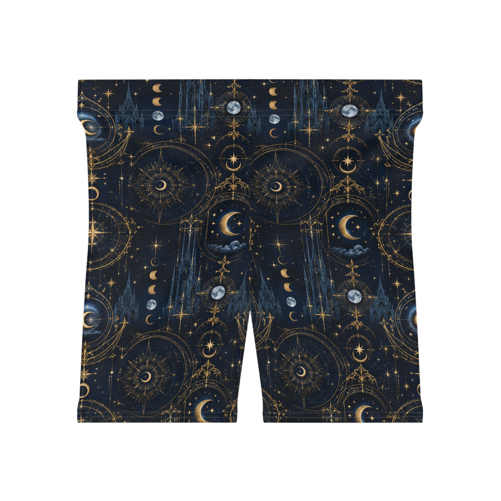 Celestial Moon & Stars Biker Shorts — Mystic Astrology Print