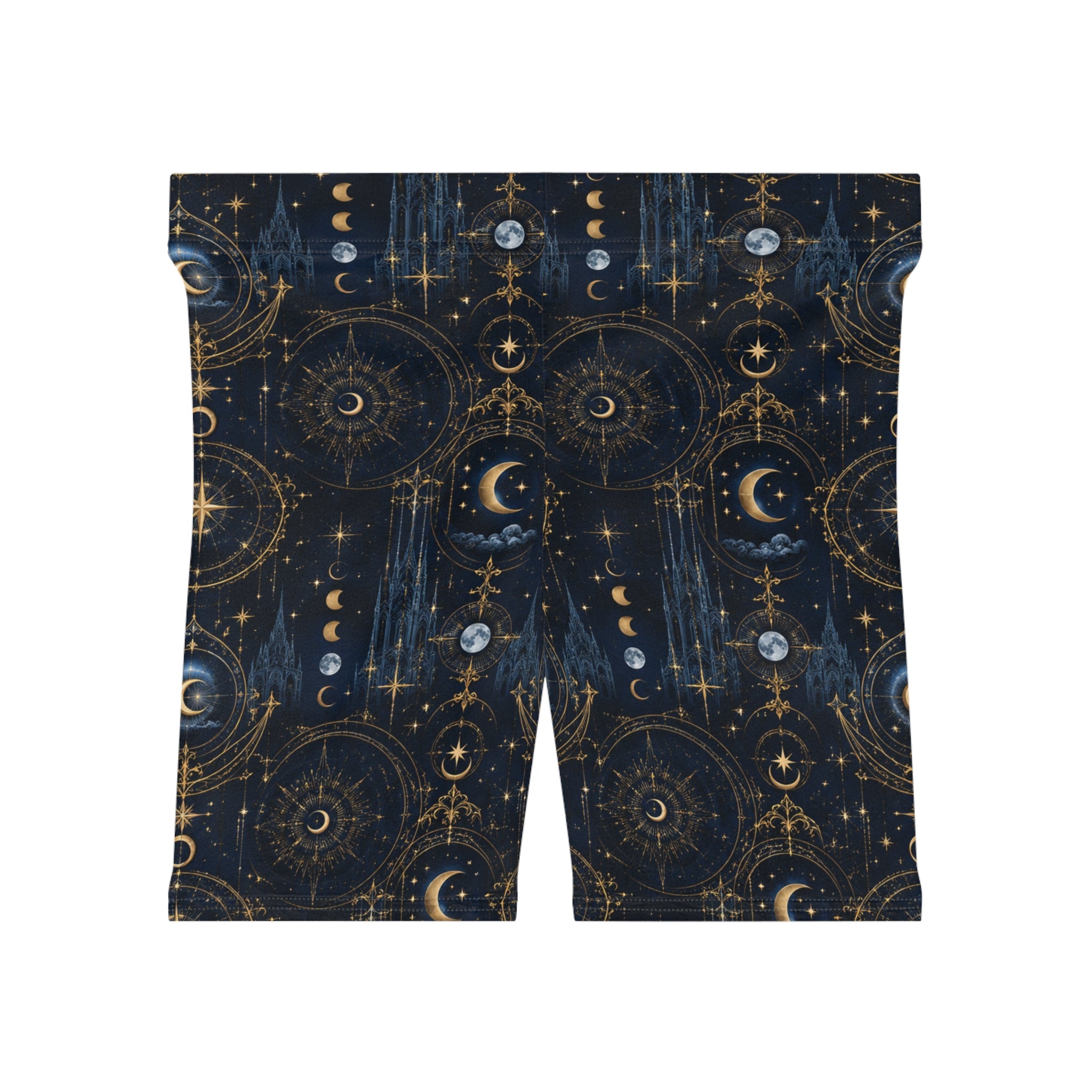 Celestial Moon & Stars Biker Shorts — Mystic Astrology Print