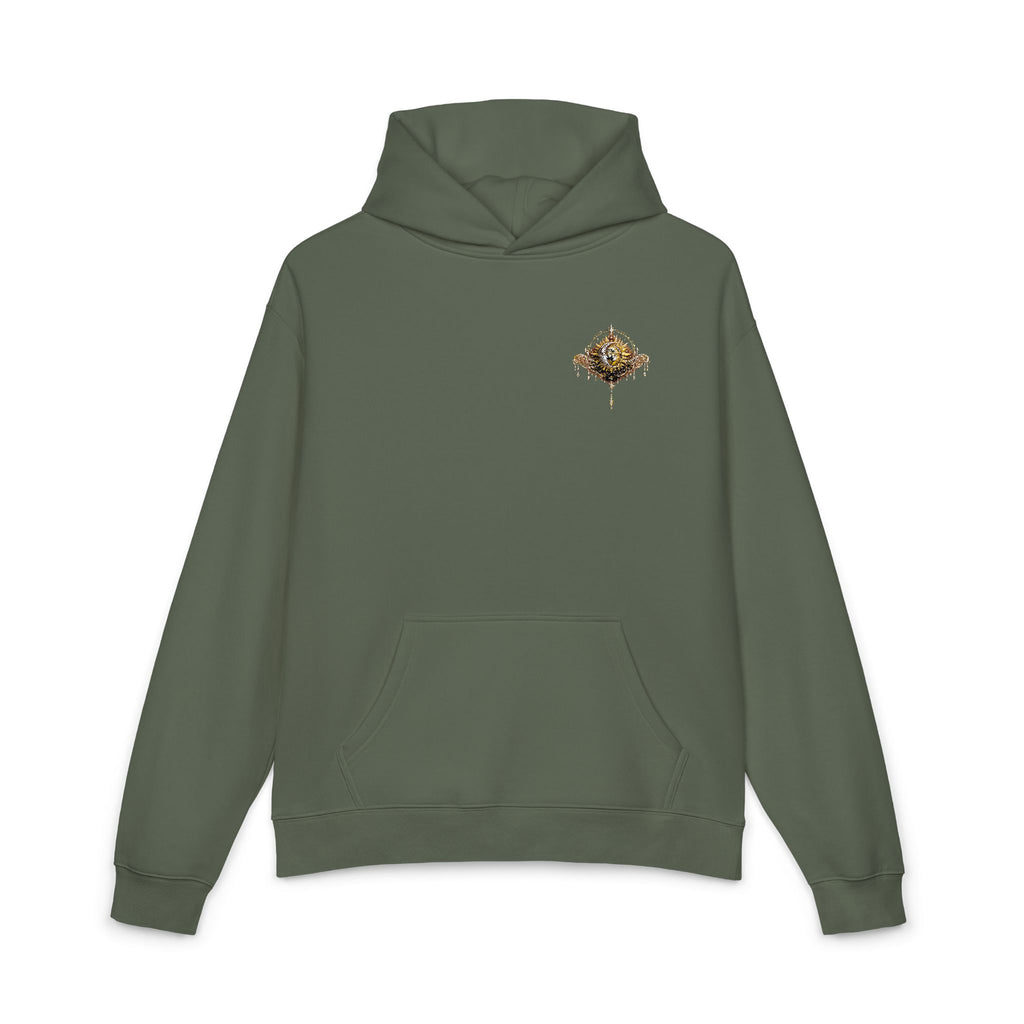 New! UV Sun Moon Graphics Puff Hoodie | Minimal Chest Graphic, Neutral Sweatshirt