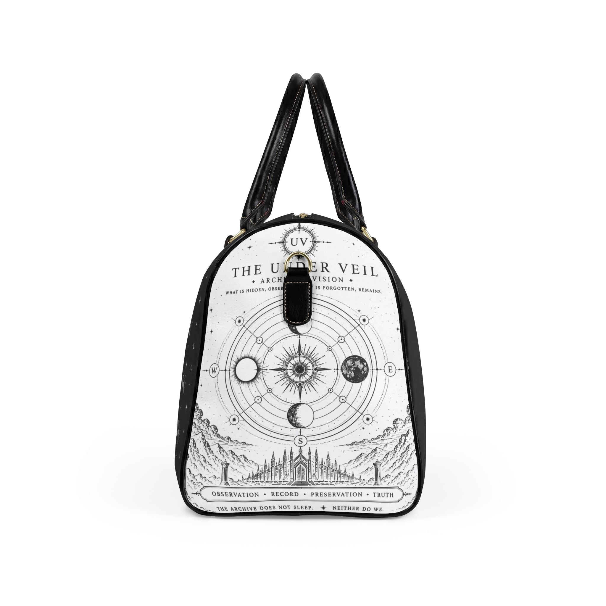 UV Stamp Monogram Leather Travel Bag | Crescent Star Logo Duffle