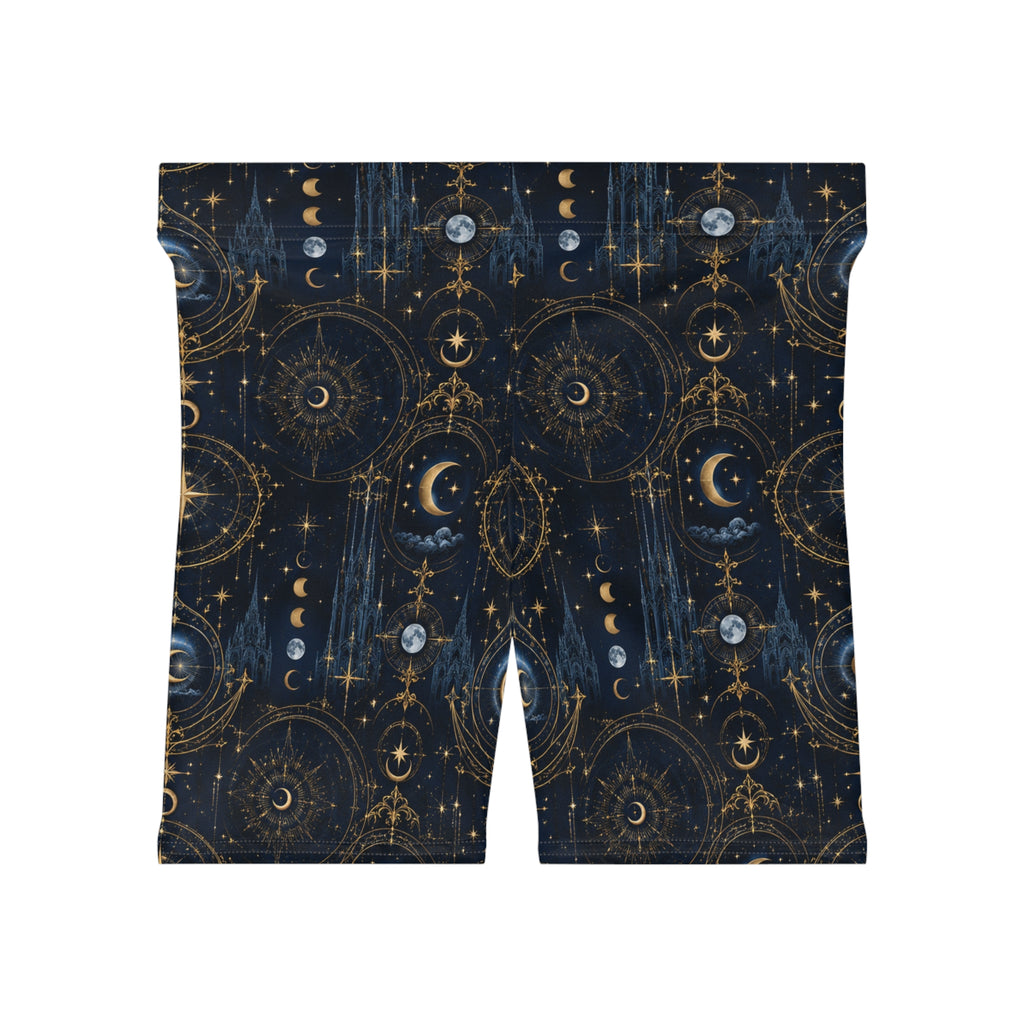 Celestial Moon & Stars Biker Shorts — Mystic Astrology Print
