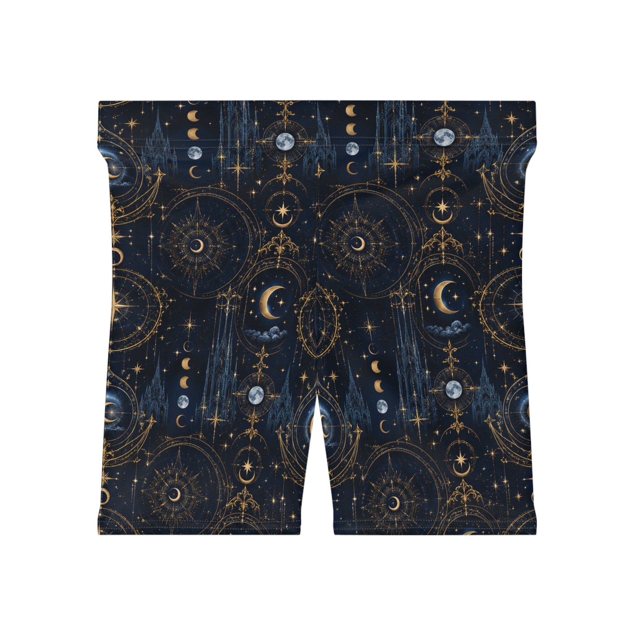 Celestial Moon & Stars Biker Shorts — Mystic Astrology Print