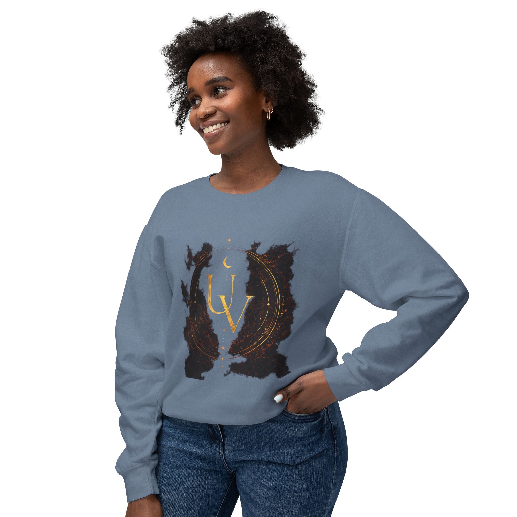 New! UV Dragon Eye Crewneck Sweatshirt — Mystical Gold Sigil Graphic