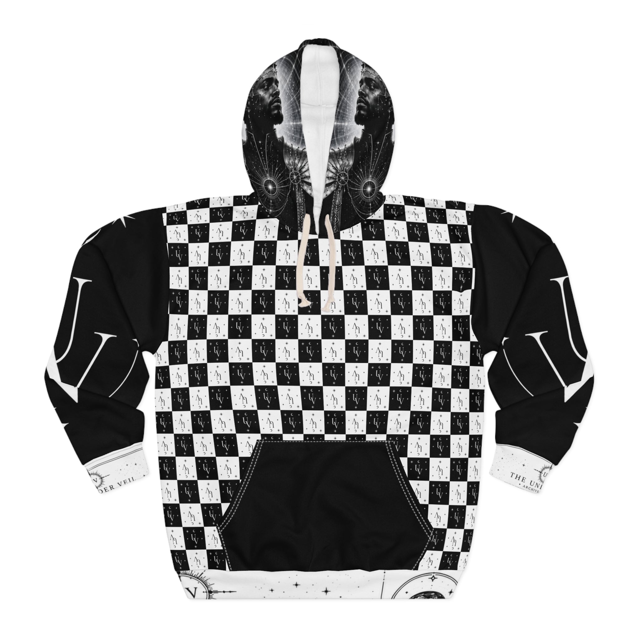UV signare Black White Checkerboard Skull Hoodie | Gothic Grunge Streetwear