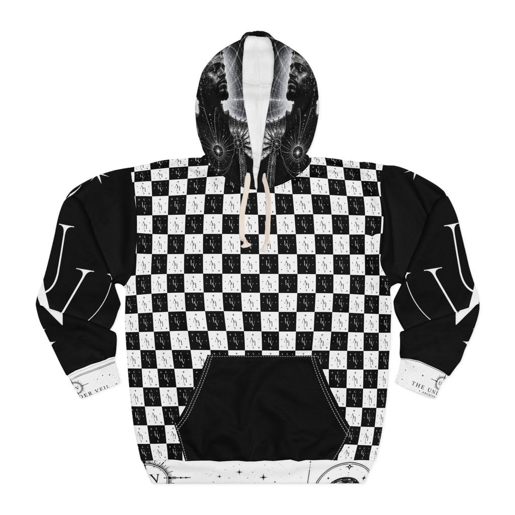 UV signare Black White Checkerboard Skull Hoodie | Gothic Grunge Streetwear