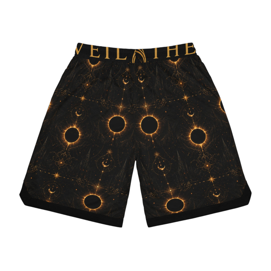 Basketball Shorts — Golden Solar Eclipse All-Over Print Rib Shorts