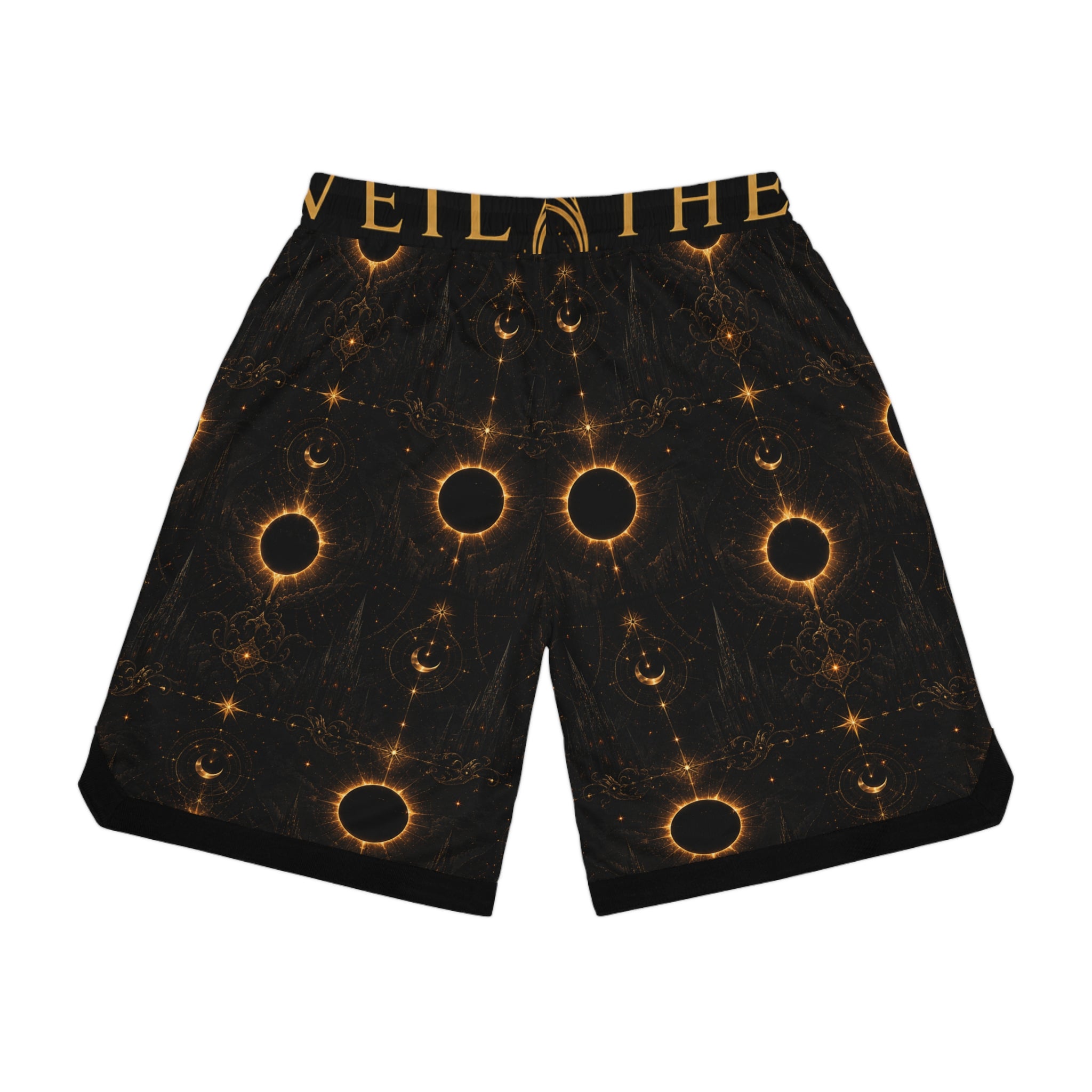 Basketball Shorts — Golden Solar Eclipse All-Over Print Rib Shorts