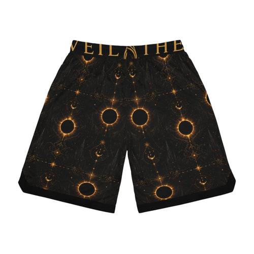Basketball Shorts — Golden Solar Eclipse All-Over Print Rib Shorts