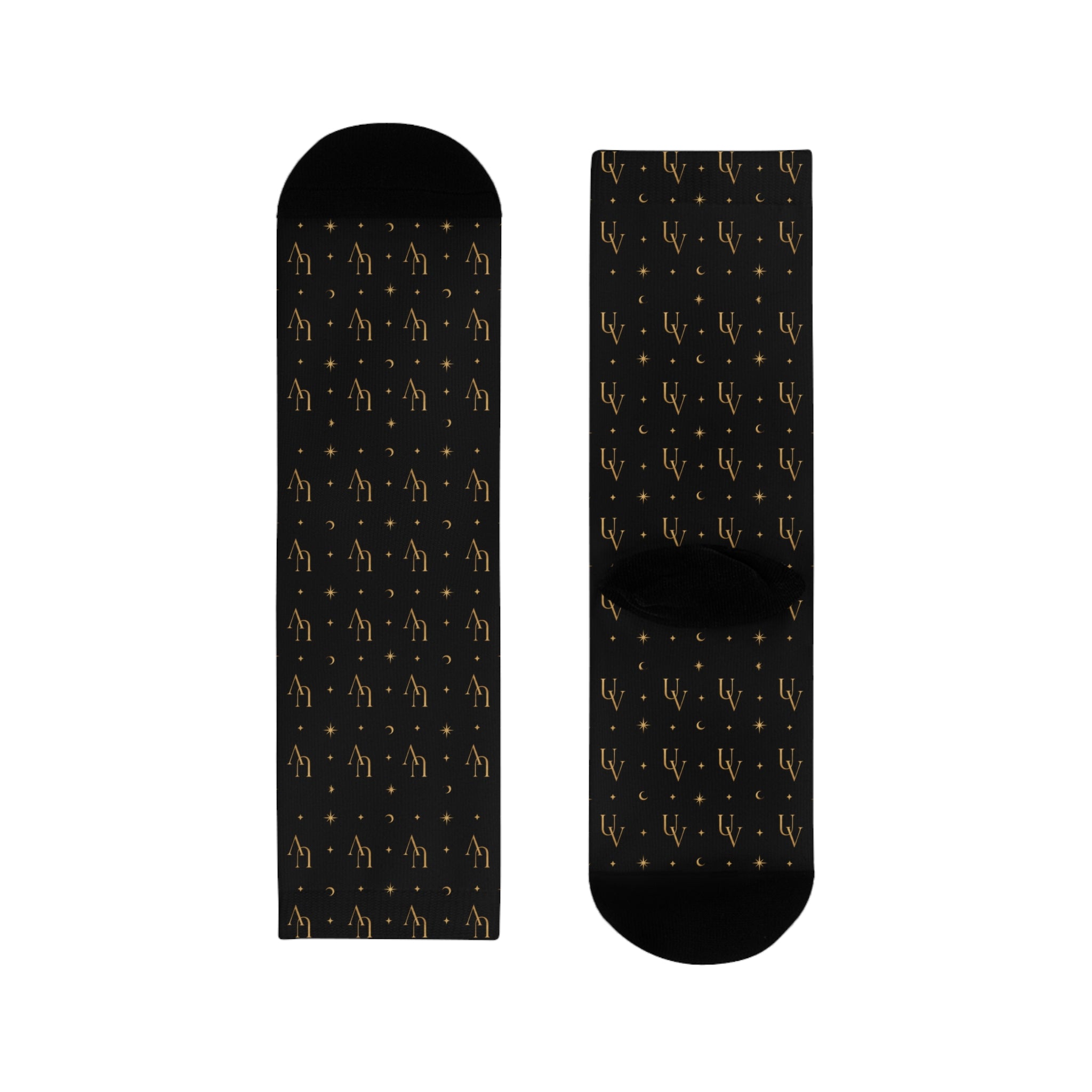 UV logo Gold Scales Pattern Socks | Black Crew Socks, Astrology Balance Design