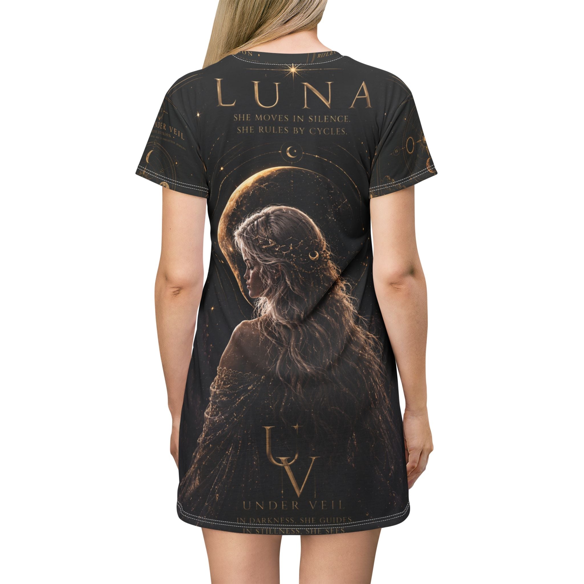 UV Luna Moon Goddess illustration T-Shirt Dress | All-Over Print