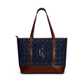 UV Stamp Gold Monogram Crescent Handbag | Brown Tote with Patterned Sides