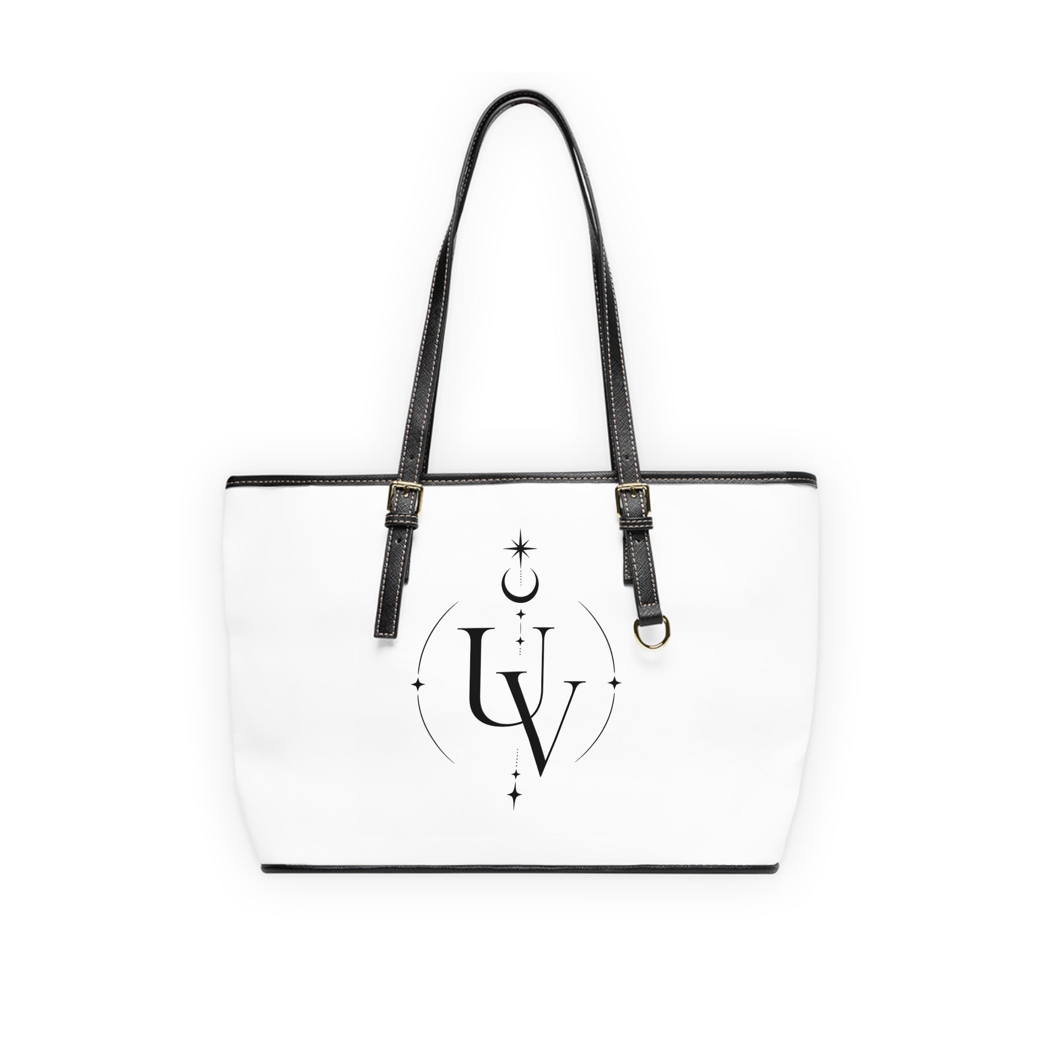 UV Stamp Monogram Tote PU Leather Shoulder Bag | Minimal Moon & Stars Pattern