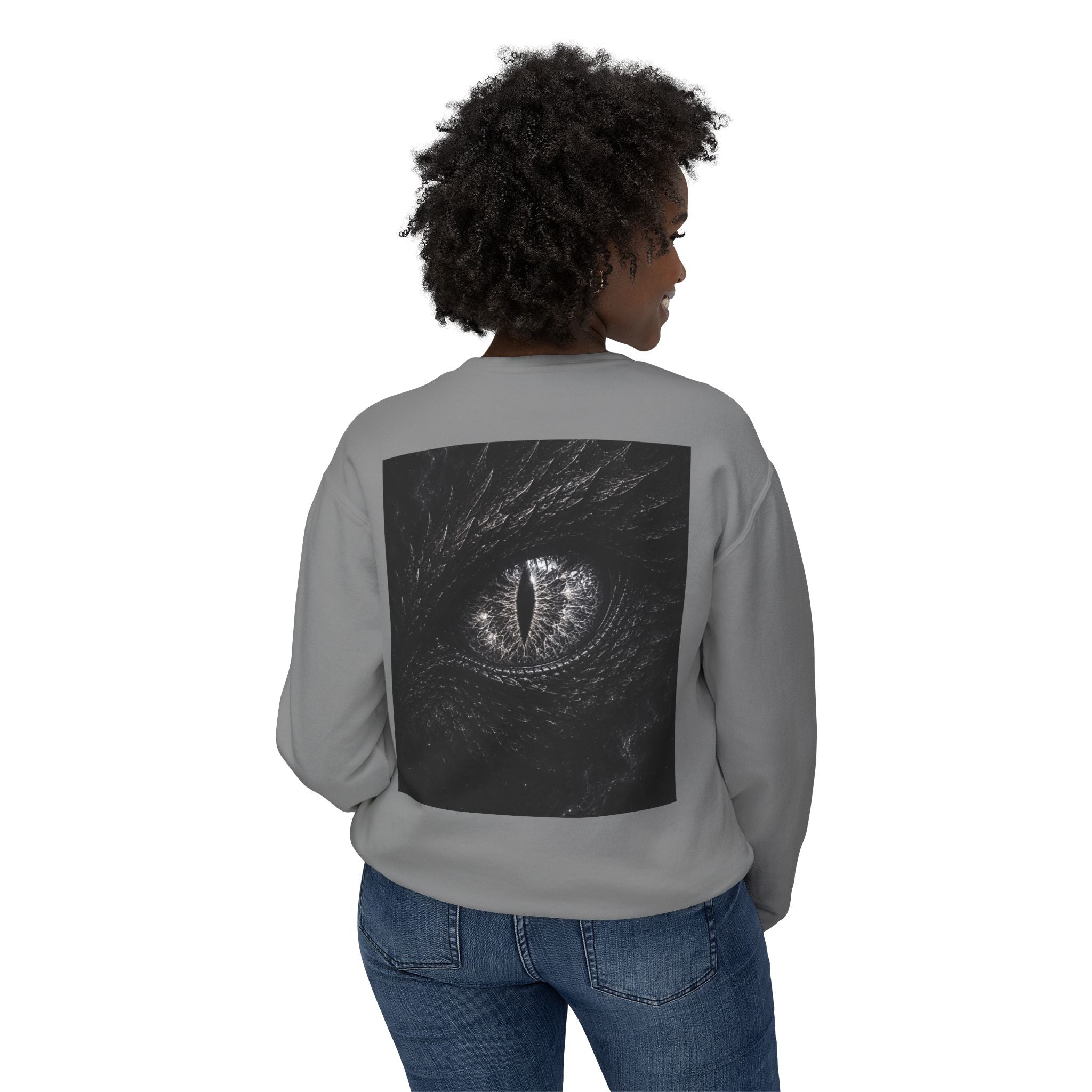 New! UV Dragon Eye Crewneck Sweatshirt — Mystical Gold Sigil Graphic