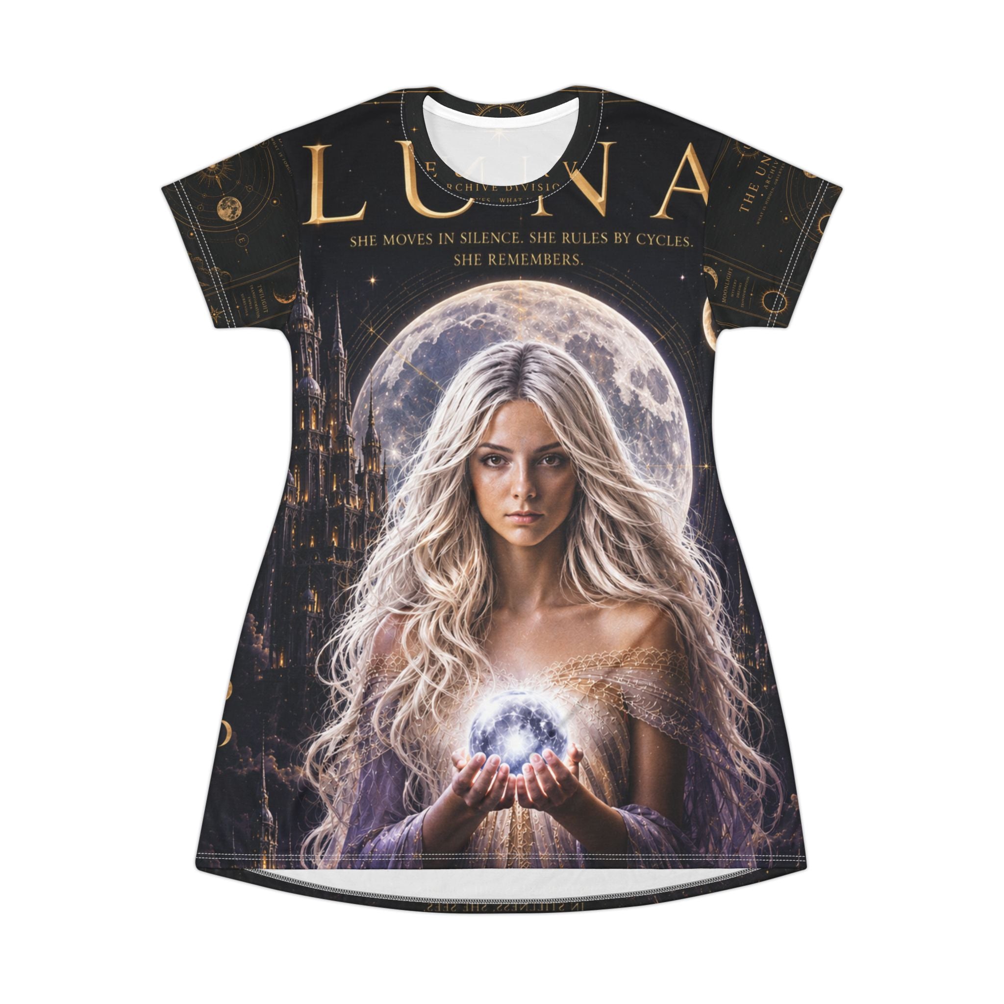 UV Luna Moon Goddess illustration T-Shirt Dress | All-Over Print