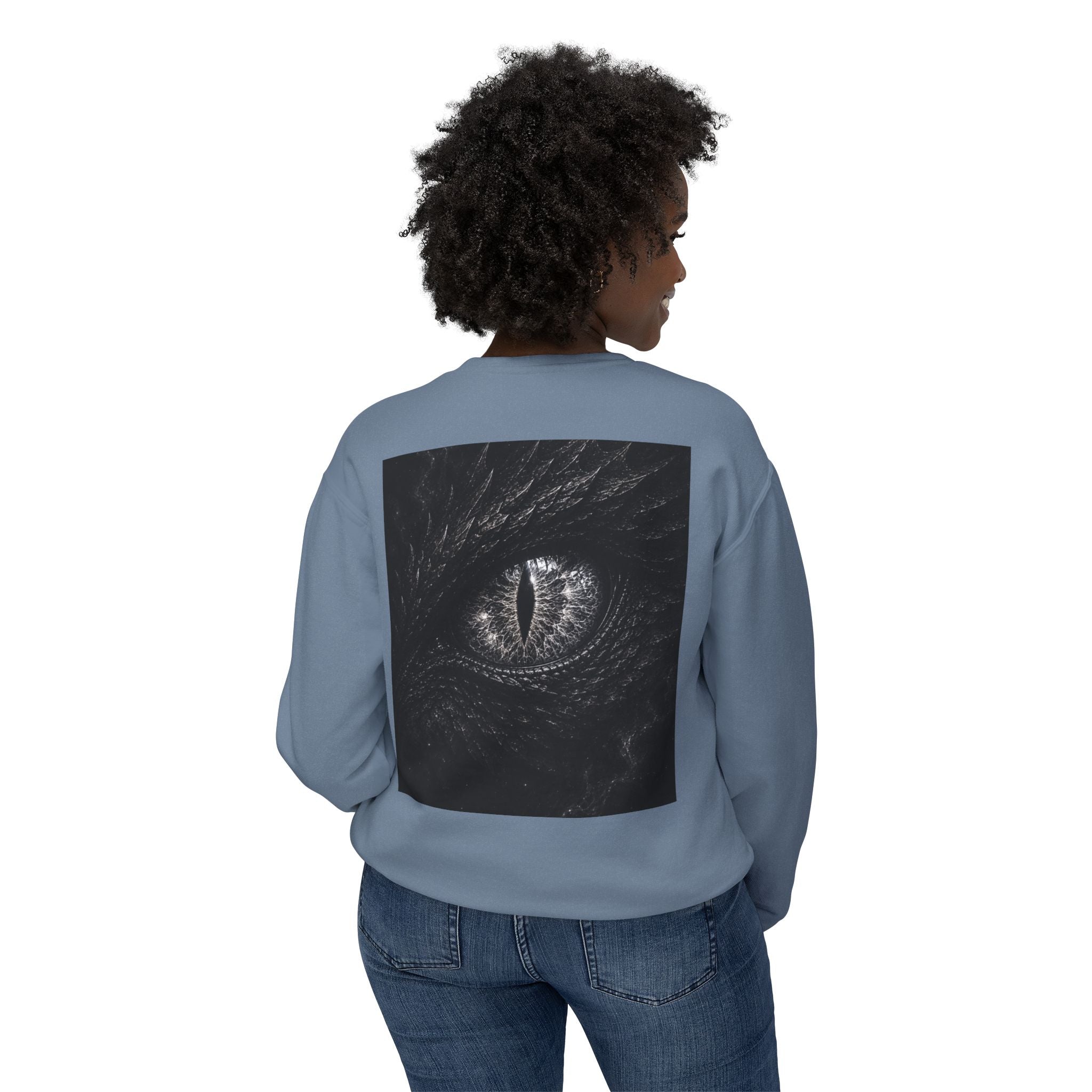 New! UV Dragon Eye Crewneck Sweatshirt — Mystical Gold Sigil Graphic