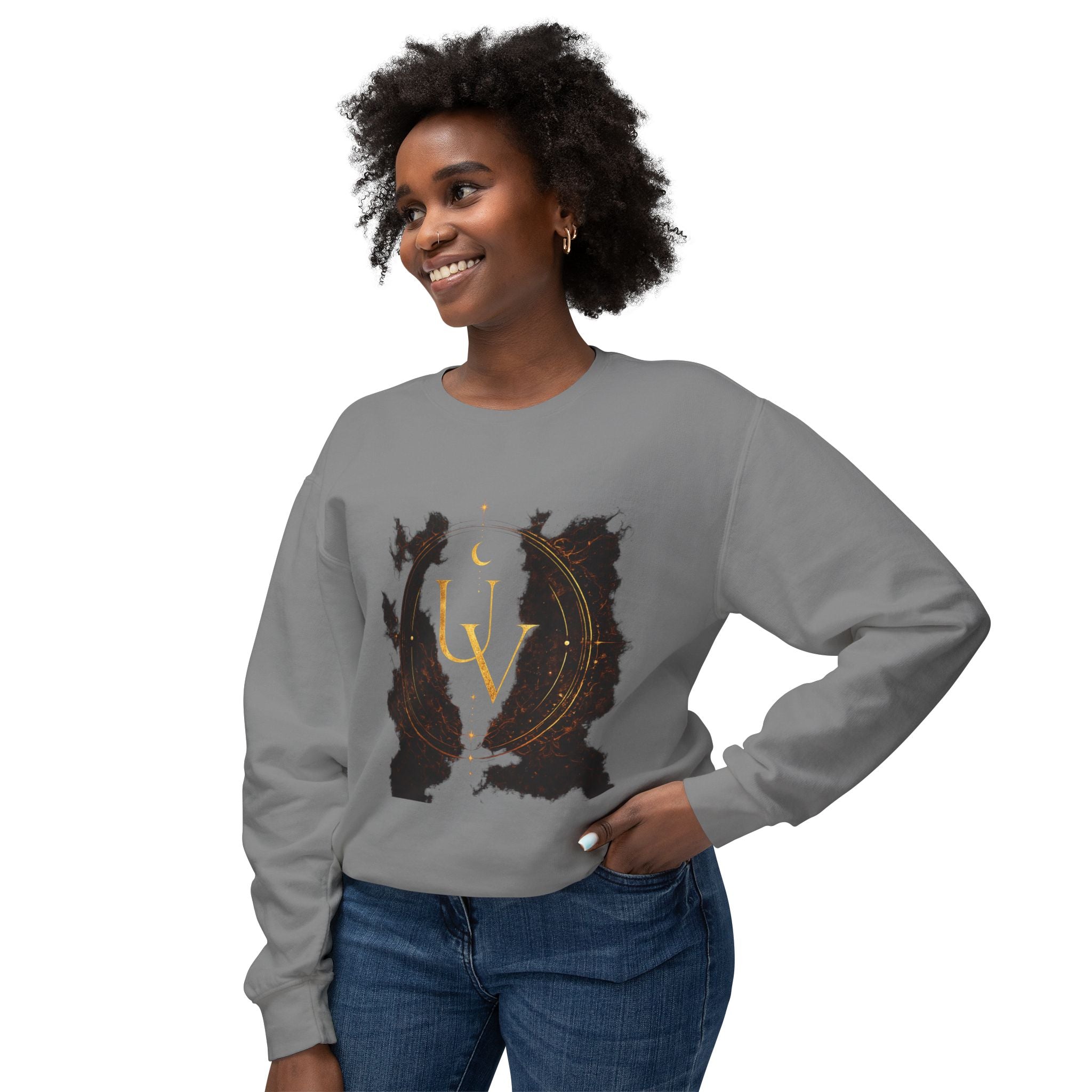New! UV Dragon Eye Crewneck Sweatshirt — Mystical Gold Sigil Graphic