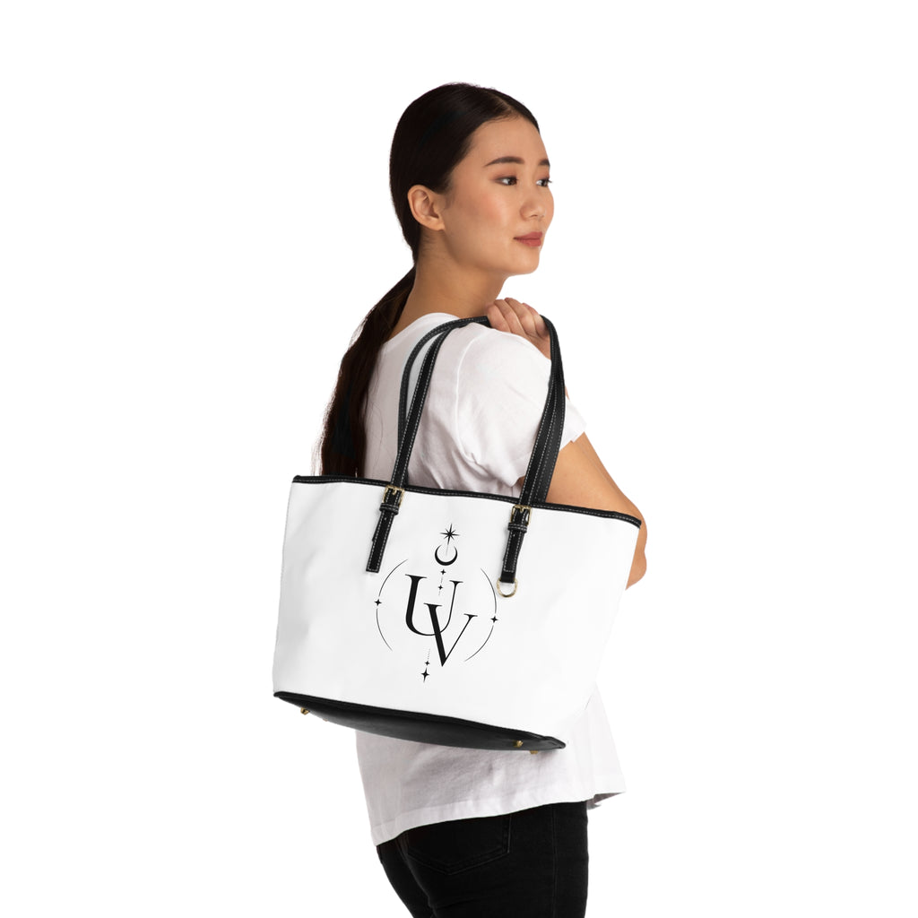 UV Stamp Monogram Tote PU Leather Shoulder Bag | Minimal Moon & Stars Pattern