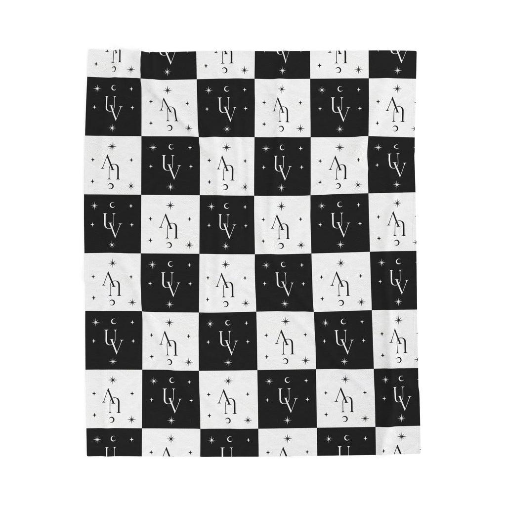 UV Signature checker pattern Blanket | Black White Checkerboard Celestial Pattern