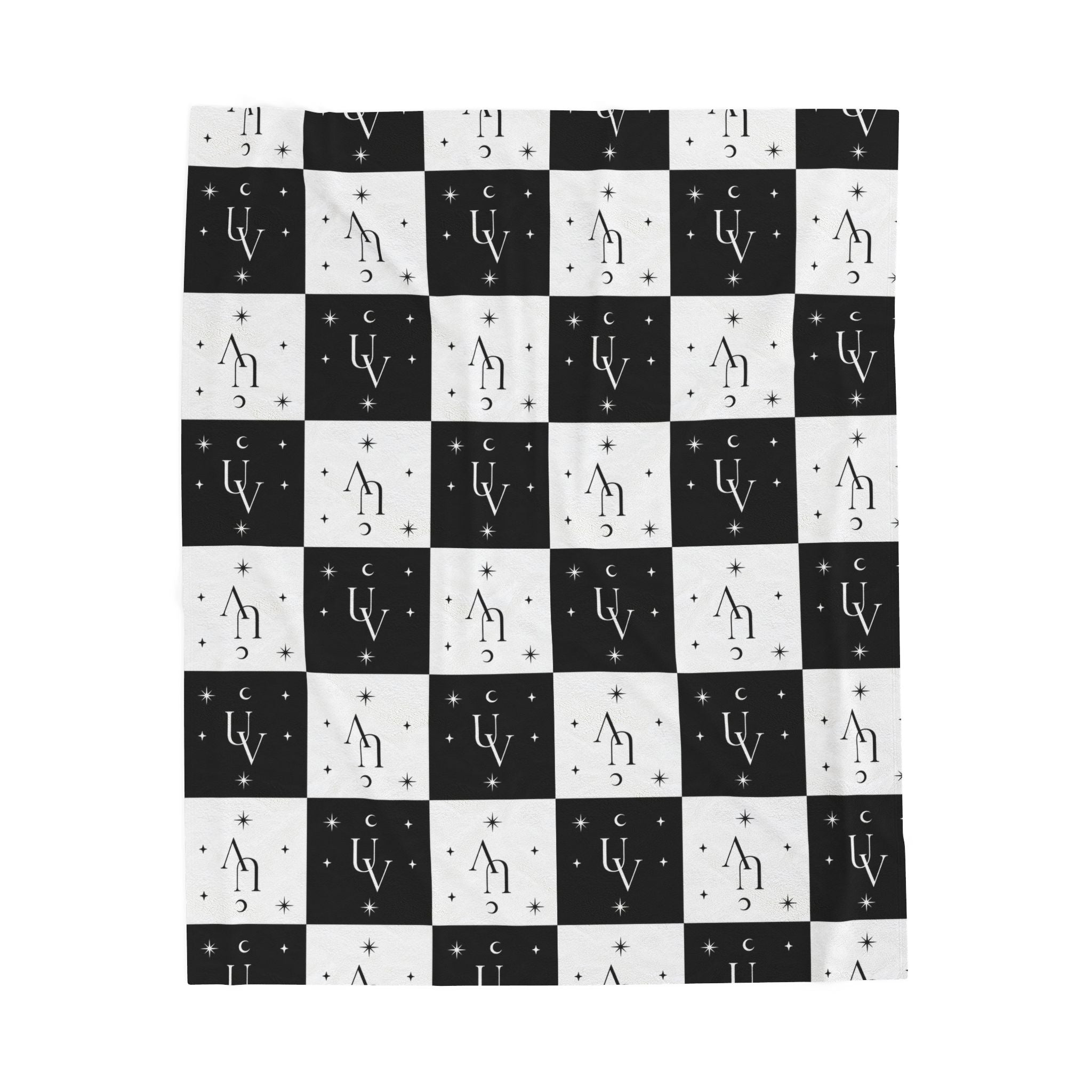 UV Signature checker pattern Blanket | Black White Checkerboard Celestial Pattern