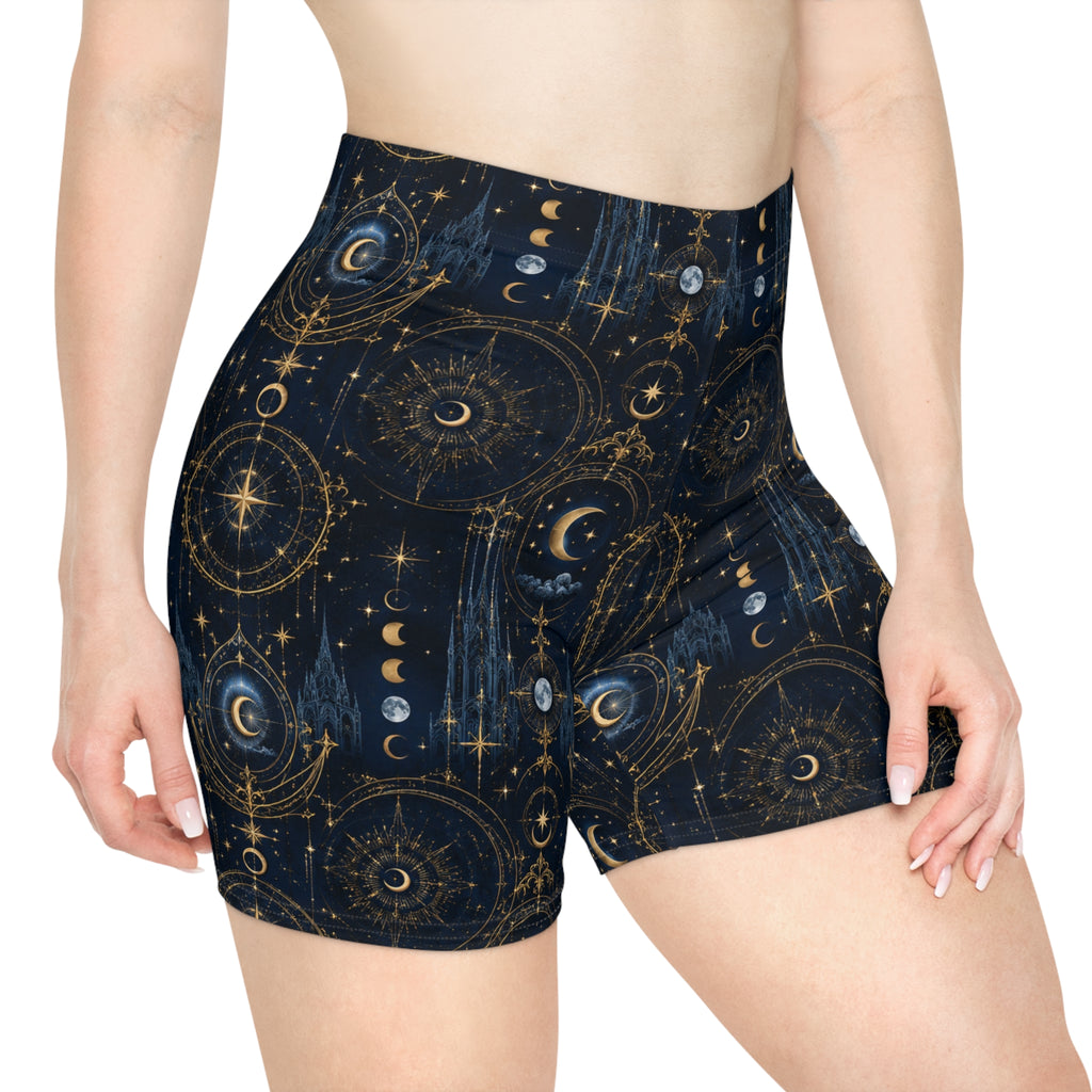 Celestial Moon & Stars Biker Shorts — Mystic Astrology Print