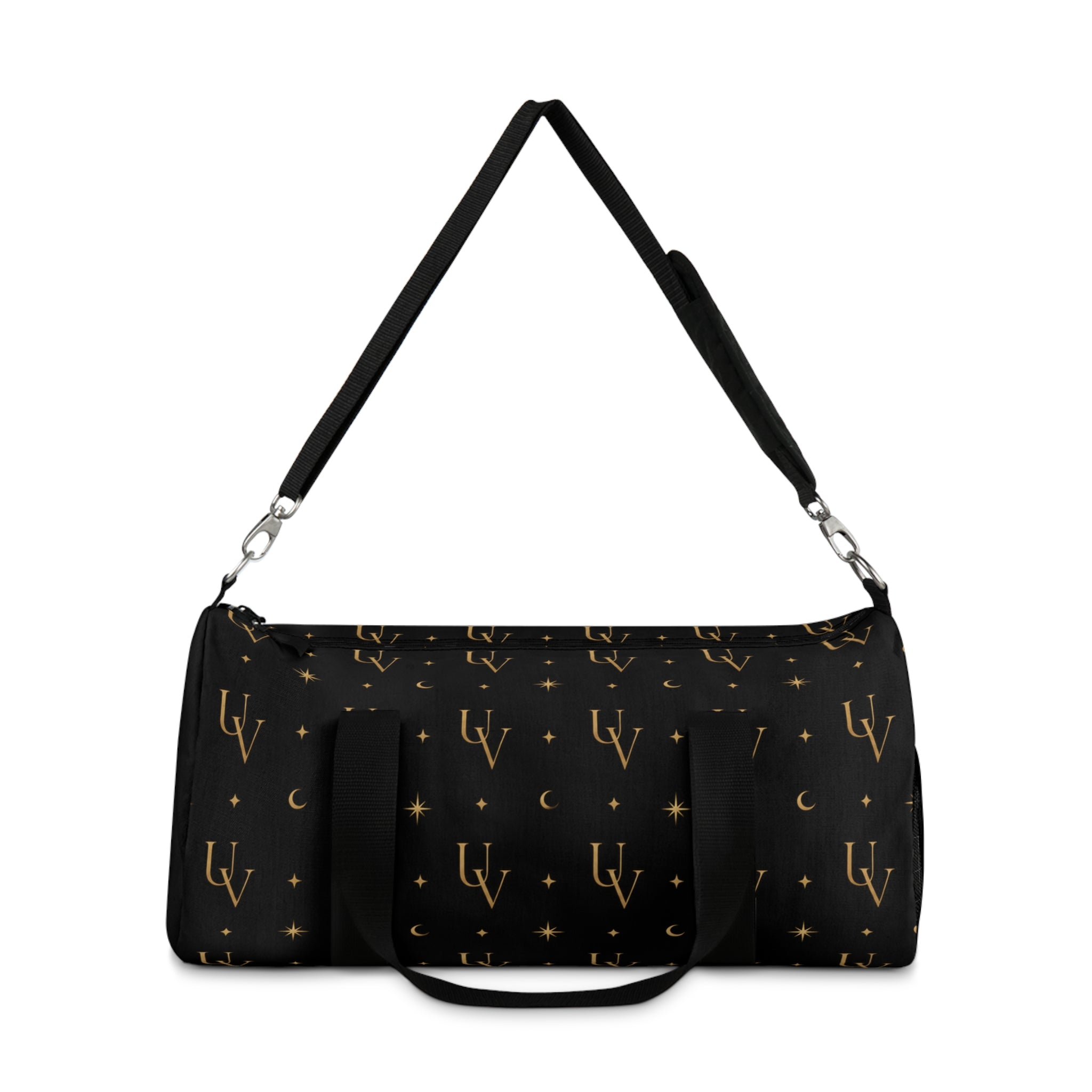 UV Gold Pattern Duffel Bag | Black Starry Crescent Design
