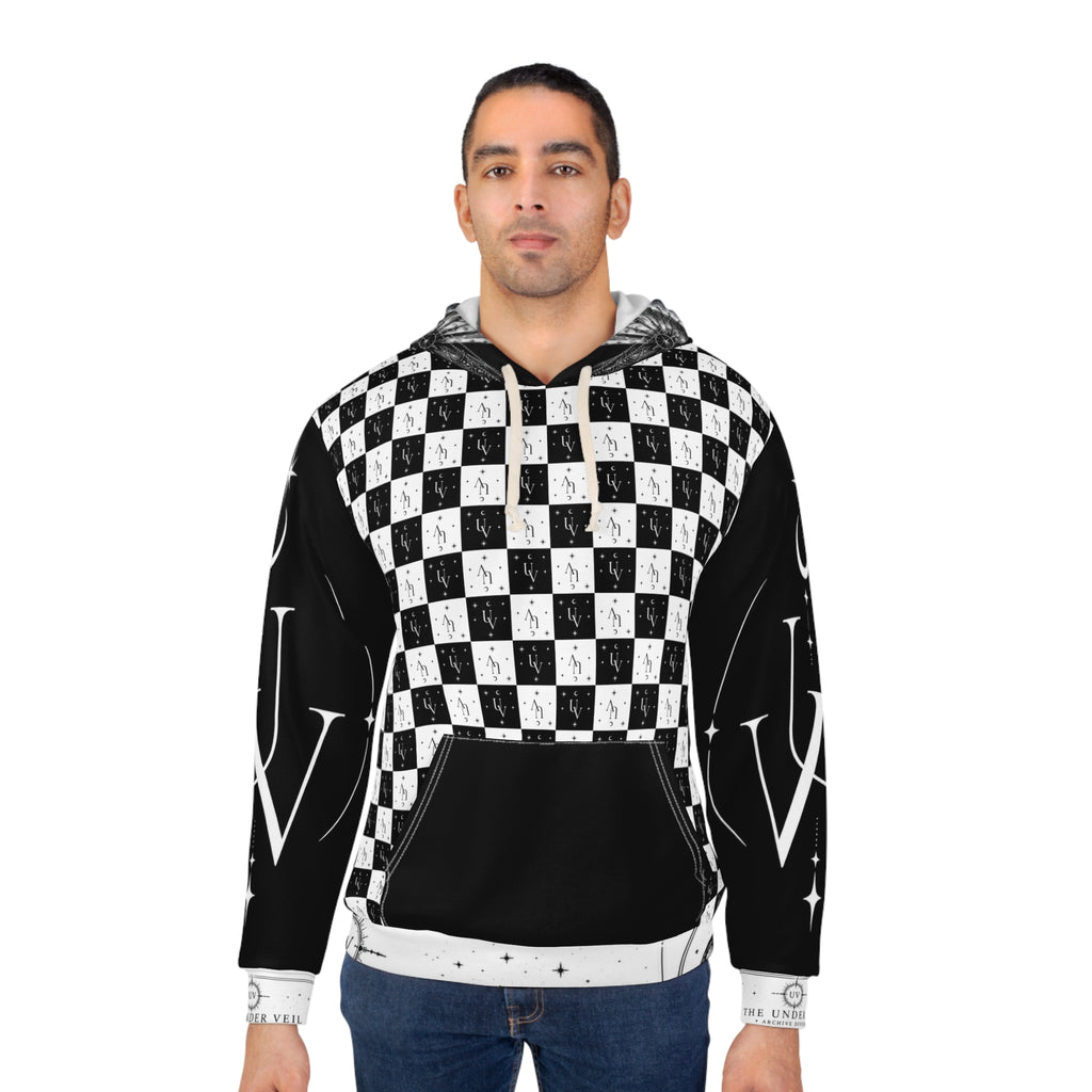 UV signare Black White Checkerboard Skull Hoodie | Gothic Grunge Streetwear