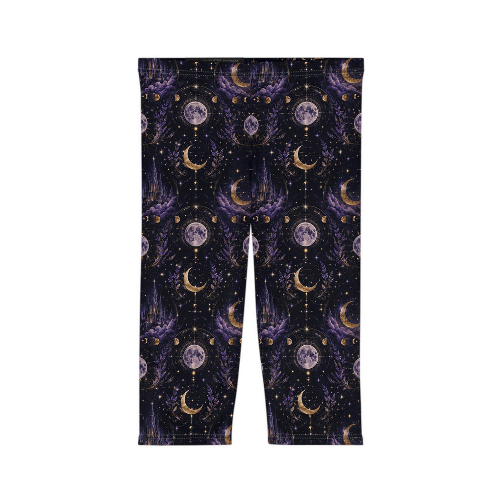 Celestial Moon & Stars Capri Leggings — Women's Mystical Yoga Activewear