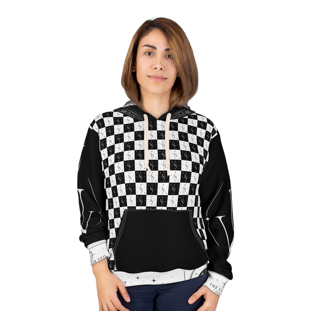 UV signare Black White Checkerboard Skull Hoodie | Gothic Grunge Streetwear