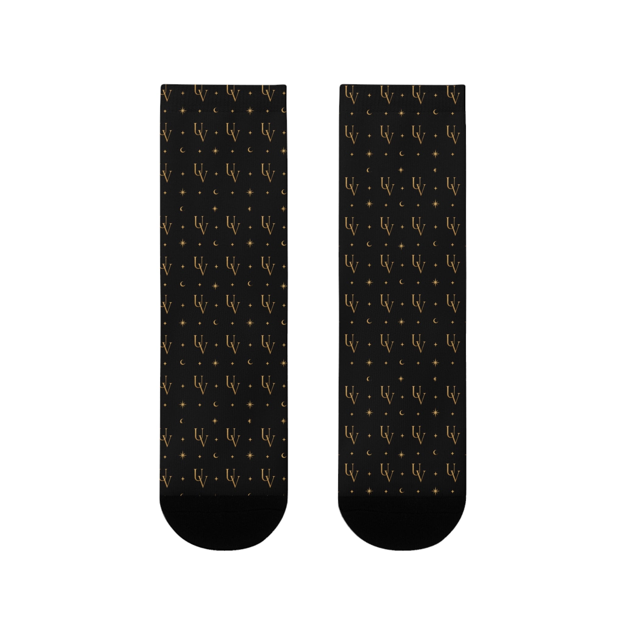 UV logo Gold Scales Pattern Socks | Black Crew Socks, Astrology Balance Design