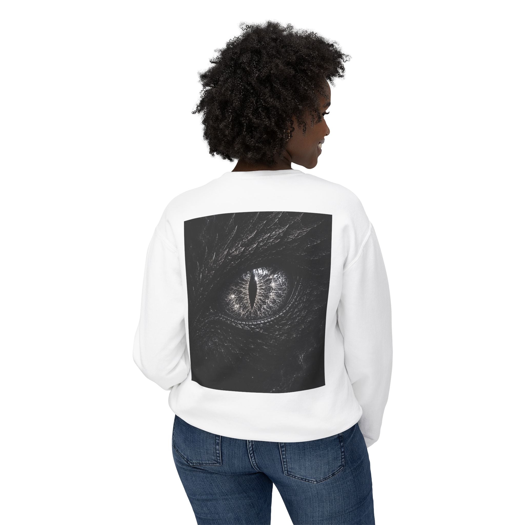 New! UV Graphics Dragon Eye Crewneck Sweatshirt | Minimal Rune Front, Dark Dragon Eye Back