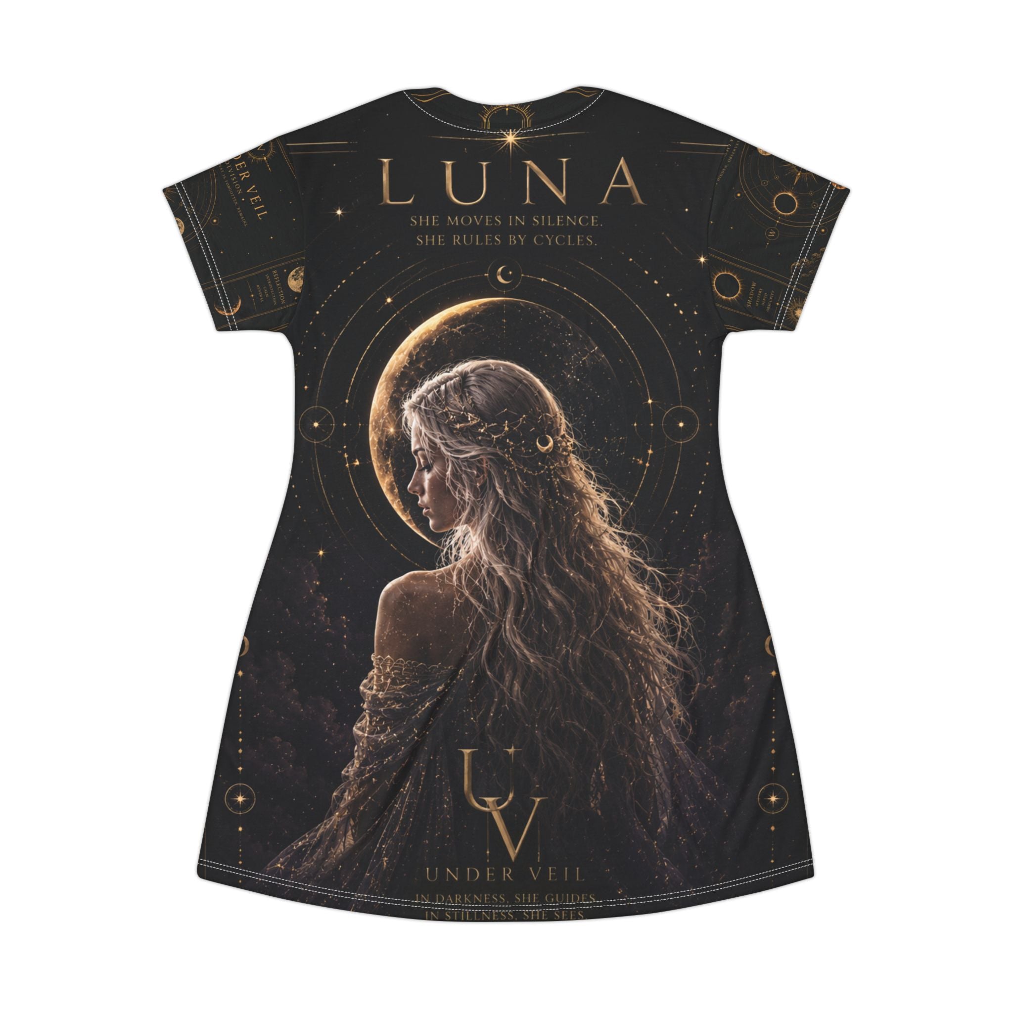 UV Luna Moon Goddess illustration T-Shirt Dress | All-Over Print