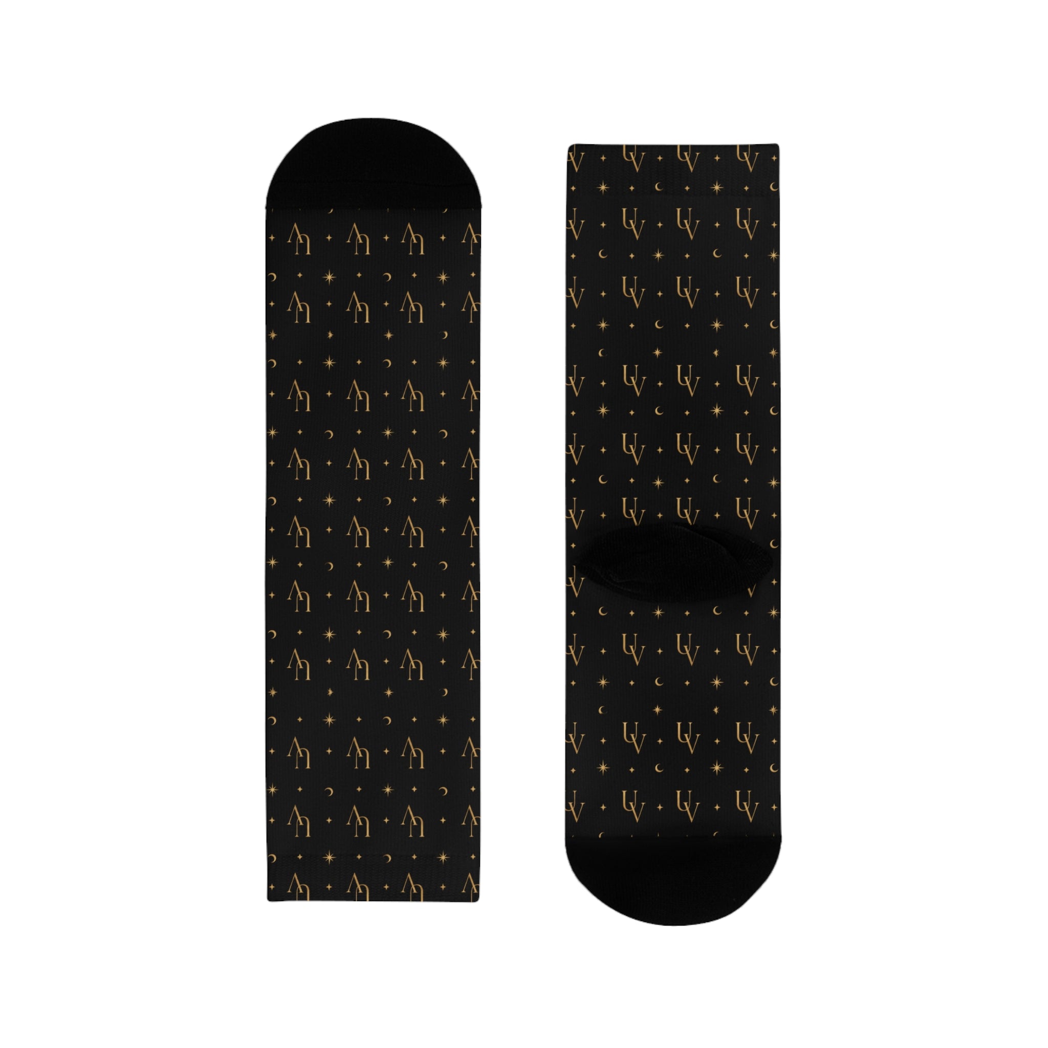 UV logo Gold Scales Pattern Socks | Black Crew Socks, Astrology Balance Design