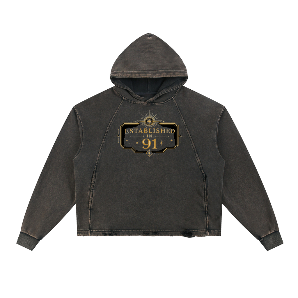 Under Veil Vintage Washed Frayed-Hem Hoodie