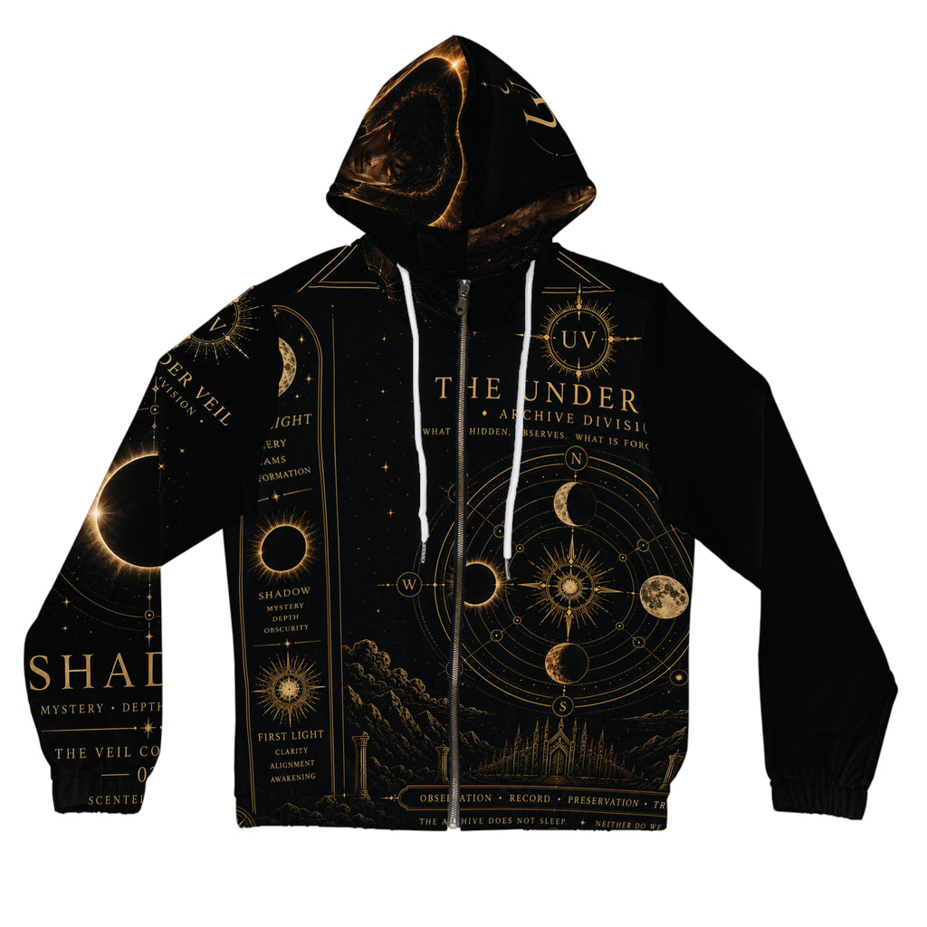 UV Garphics Celestial Eclipse Diagram Hoodie | Astrology Moon Phases, Golden Occult Art