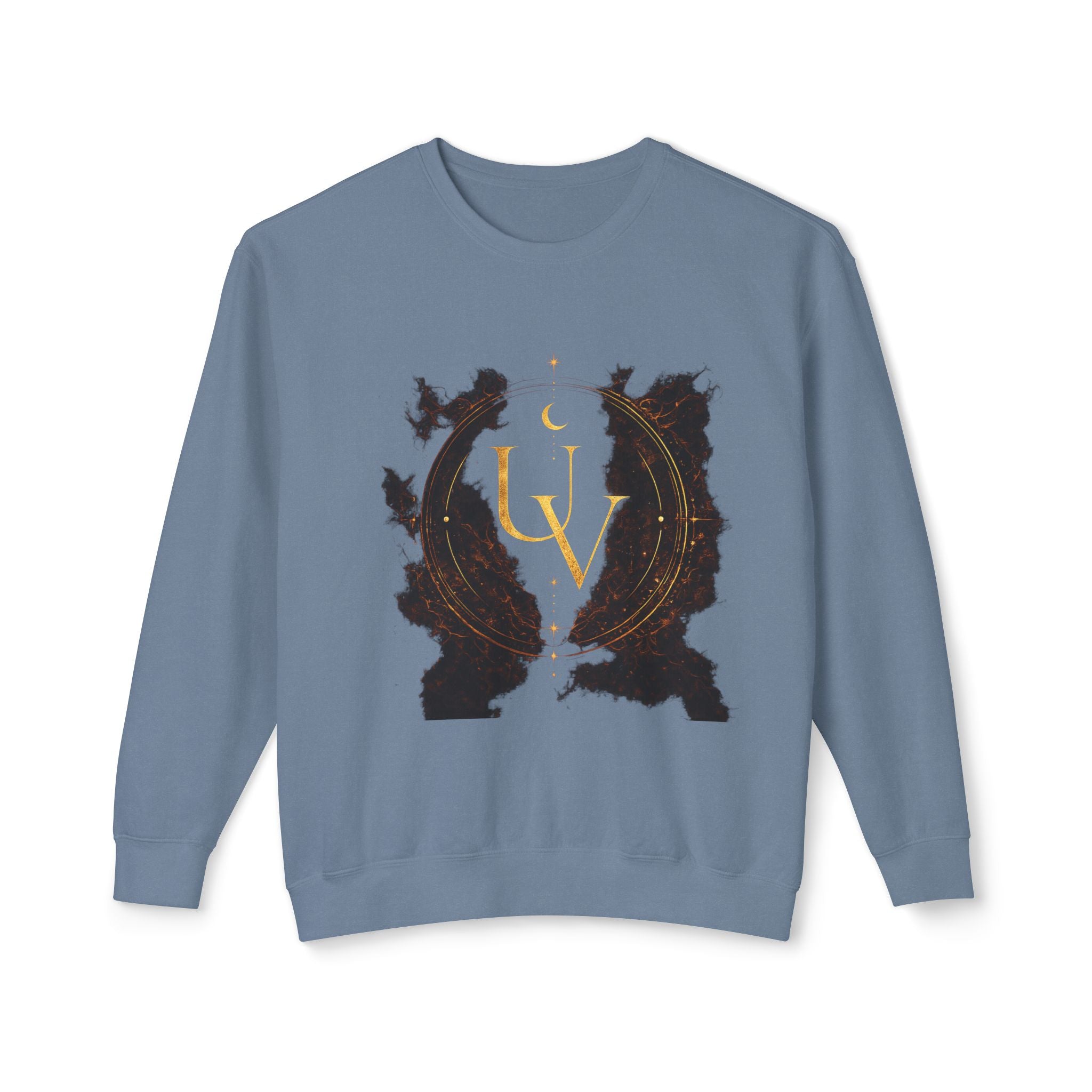 New! UV Dragon Eye Crewneck Sweatshirt — Mystical Gold Sigil Graphic