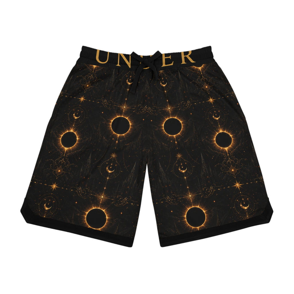 Basketball Shorts — Golden Solar Eclipse All-Over Print Rib Shorts