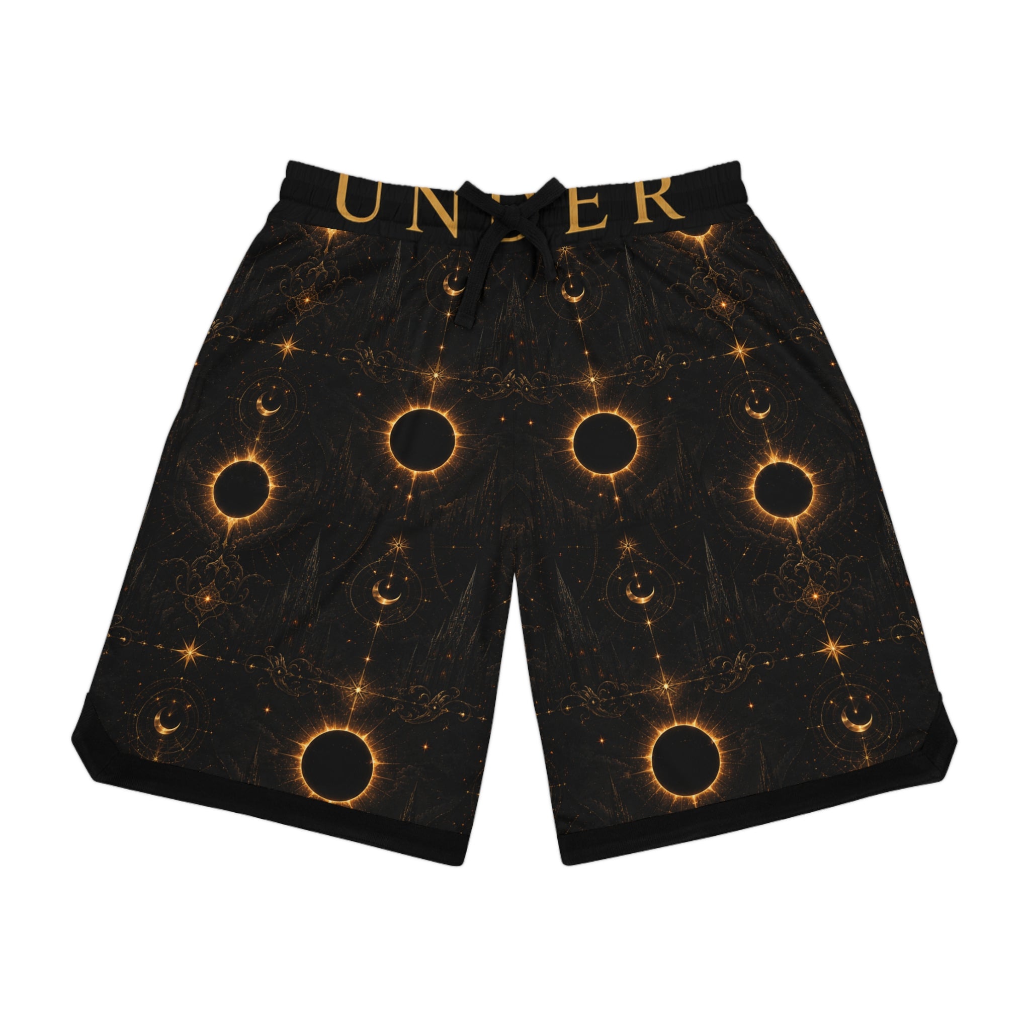 Basketball Shorts — Golden Solar Eclipse All-Over Print Rib Shorts