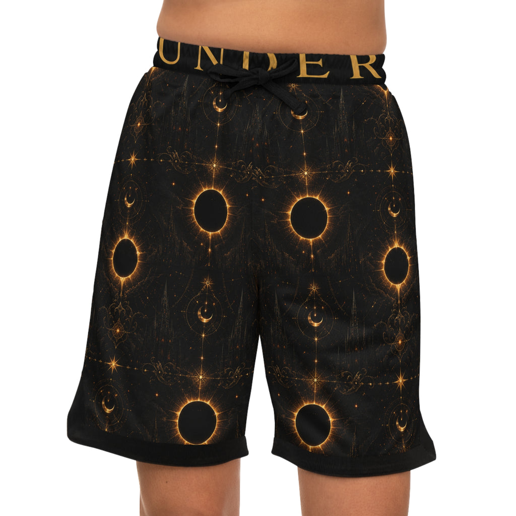 Basketball Shorts — Golden Solar Eclipse All-Over Print Rib Shorts