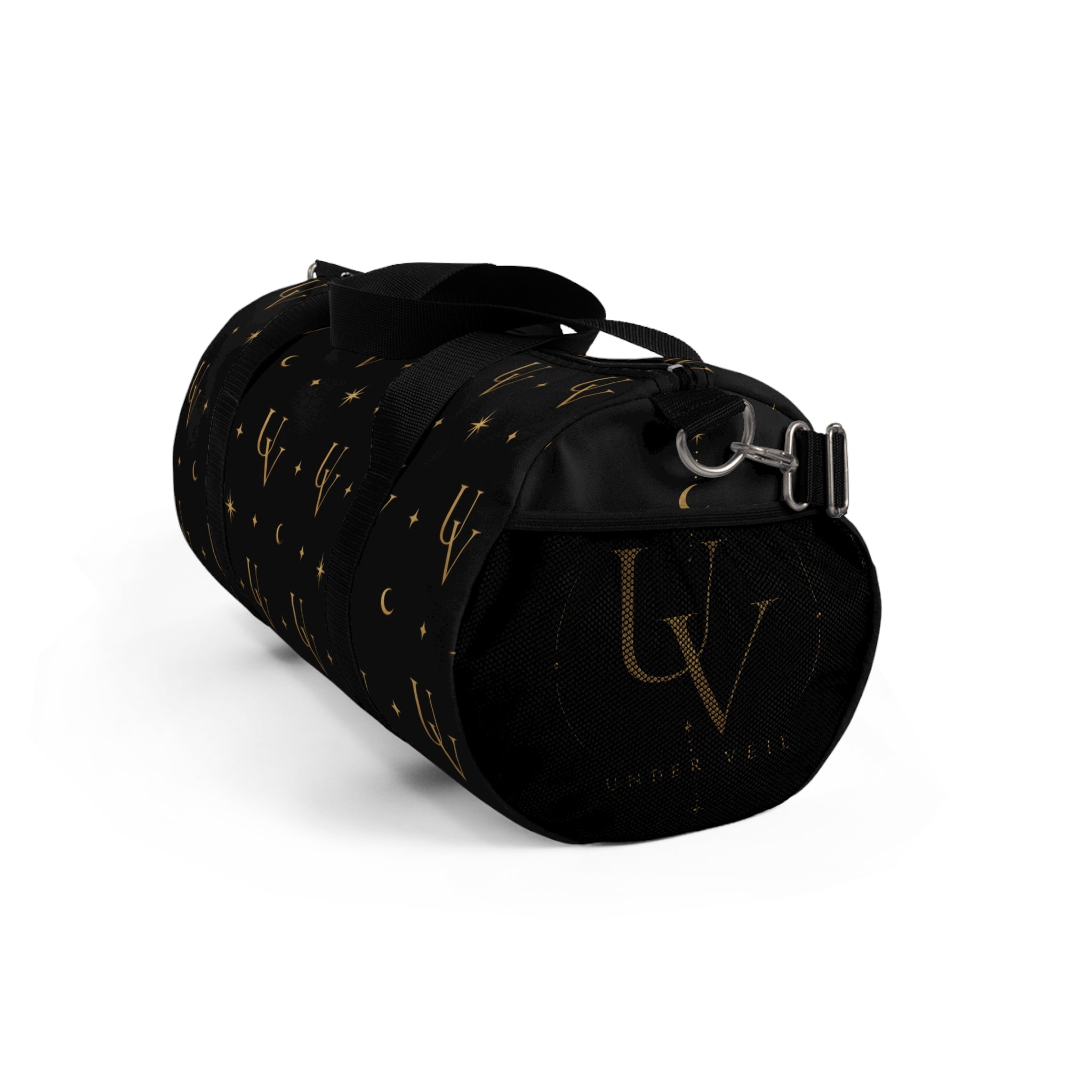 UV Gold Pattern Duffel Bag | Black Starry Crescent Design