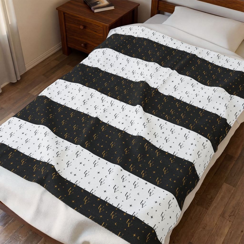 UV signature Black White Striped Pattern Velveteen Plush Blanket | Minimal Modern Home Decor