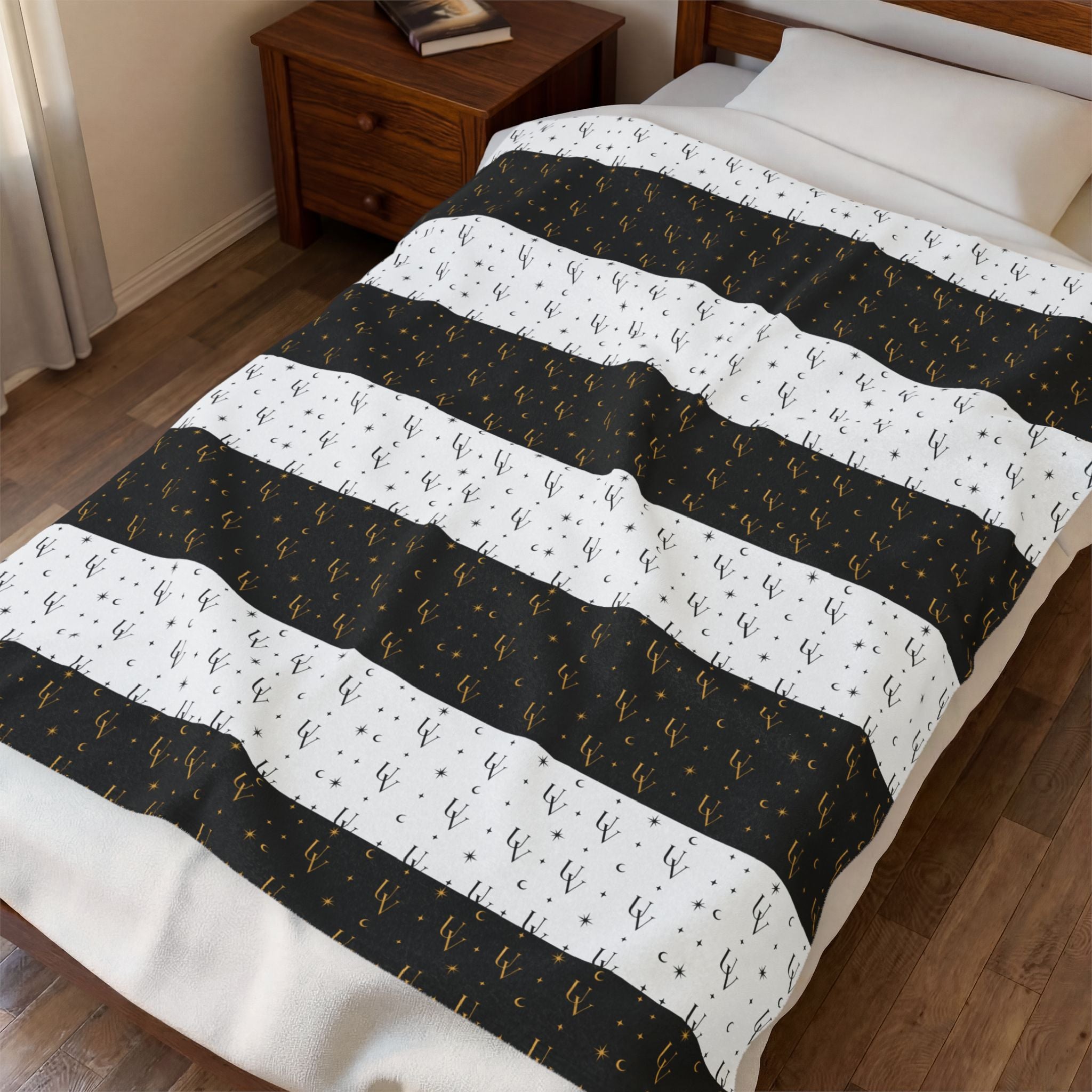 UV signature Black White Striped Pattern Velveteen Plush Blanket | Minimal Modern Home Decor