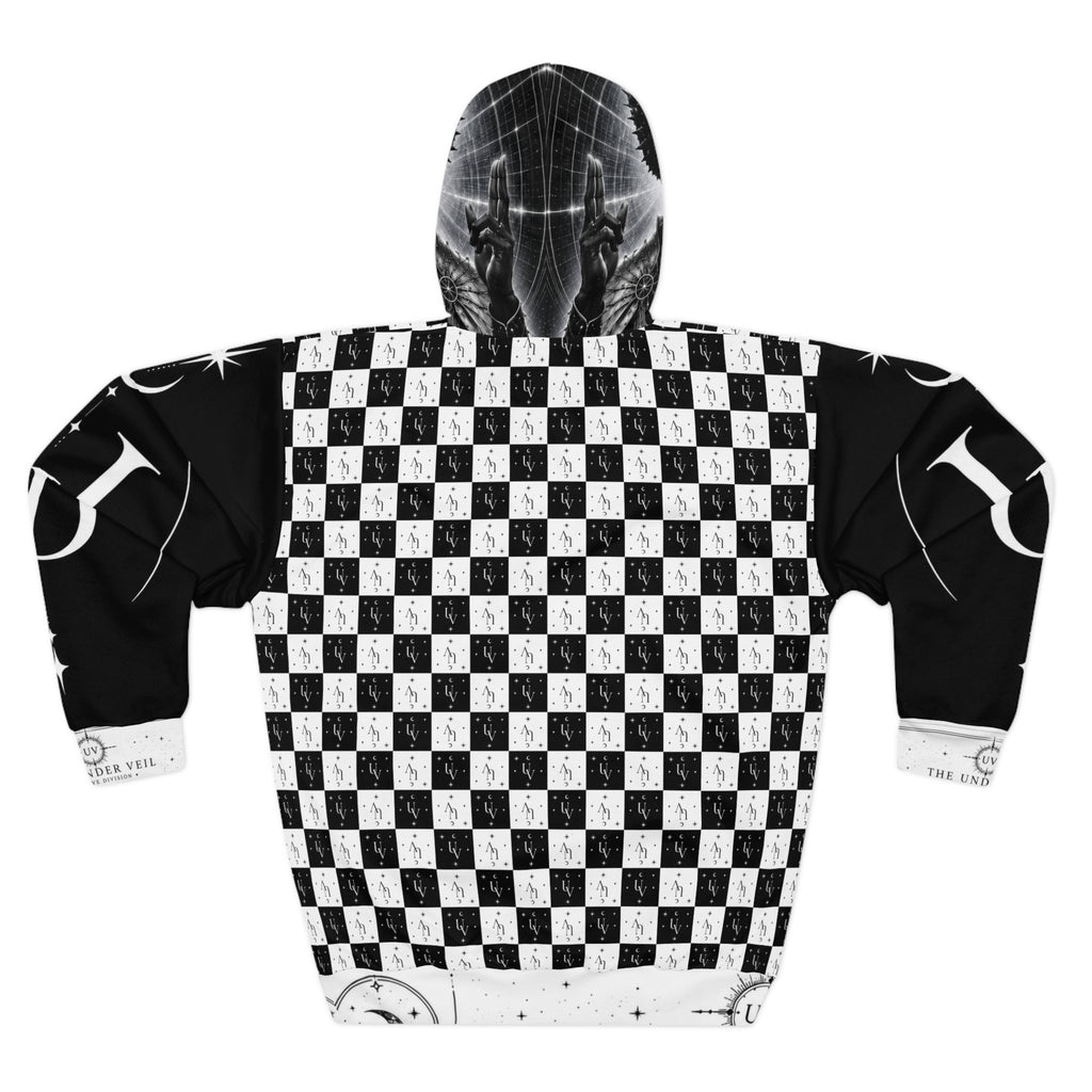 UV signare Black White Checkerboard Skull Hoodie | Gothic Grunge Streetwear