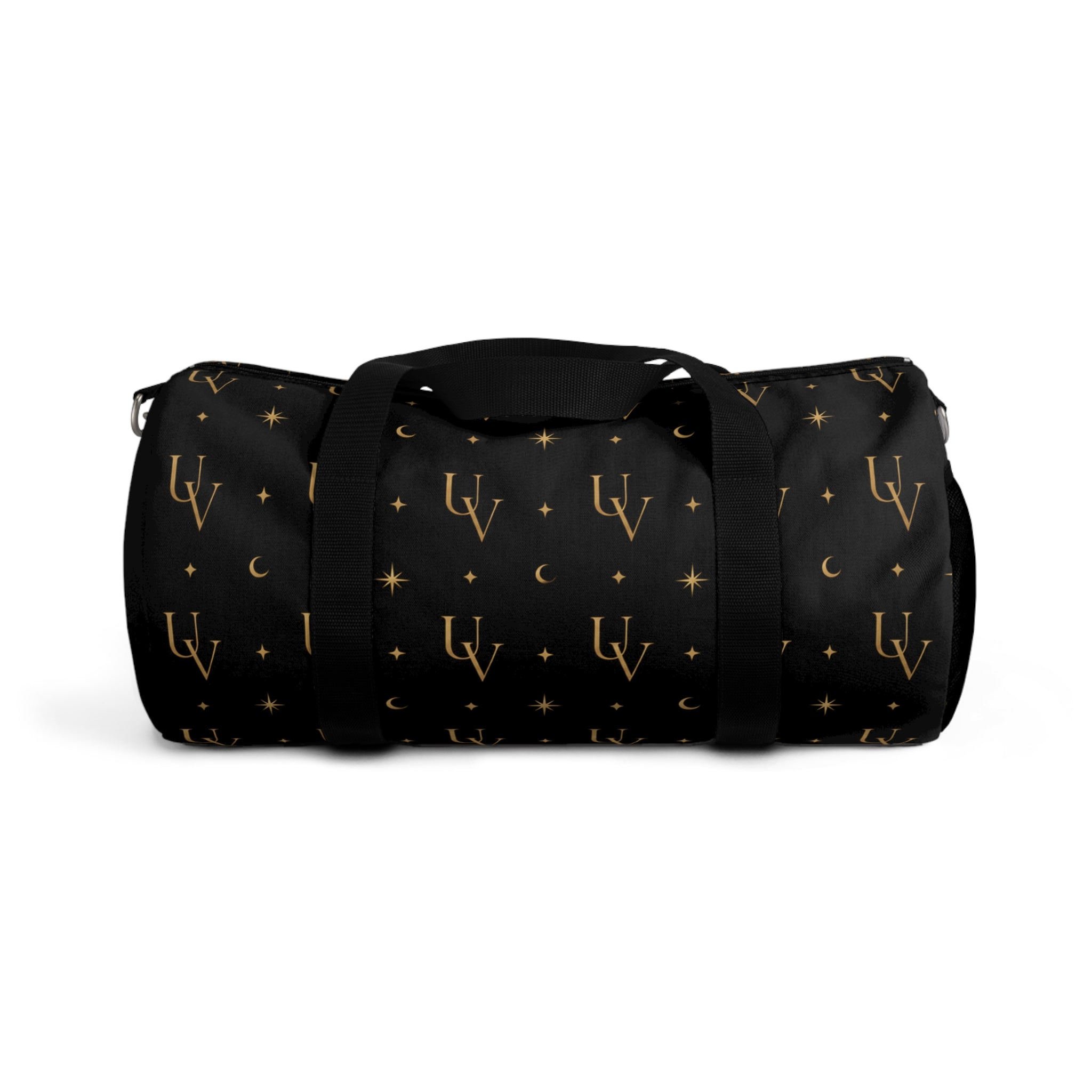 UV Gold Pattern Duffel Bag | Black Starry Crescent Design
