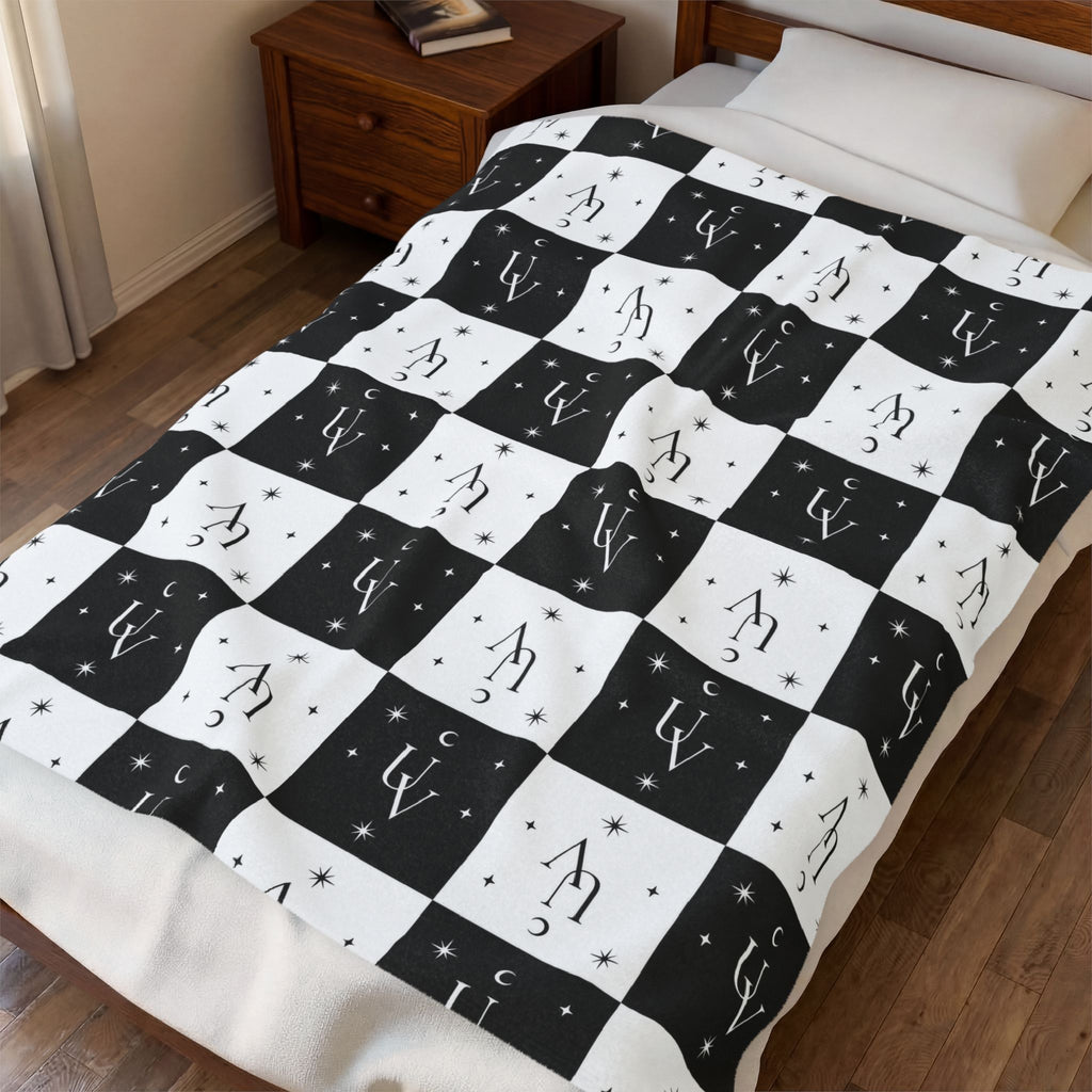 UV Signature checker pattern Blanket | Black White Checkerboard Celestial Pattern
