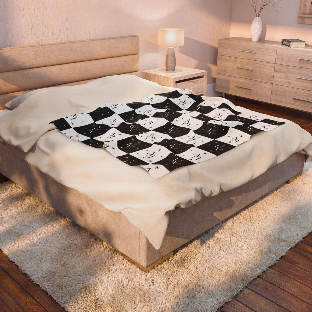 UV Signature checker pattern Blanket | Black White Checkerboard Celestial Pattern