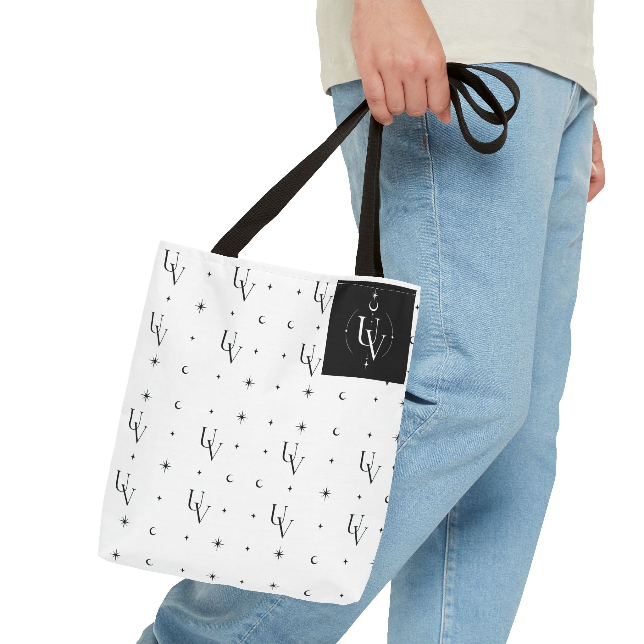 UV Stamp Monogram Pattern Tote Bag | Moon and Stars All-Over Print