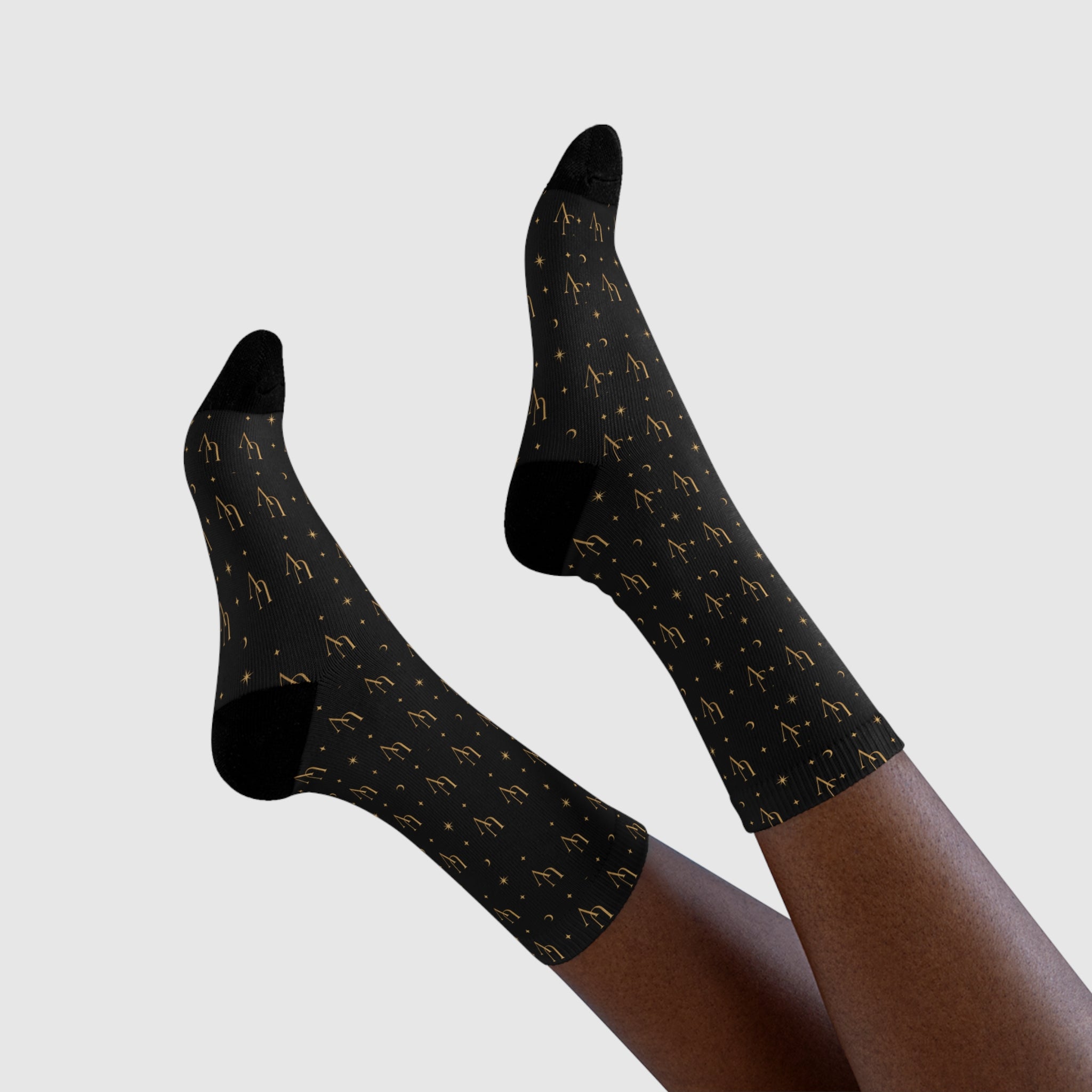 UV logo Gold Scales Pattern Socks | Black Crew Socks, Astrology Balance Design