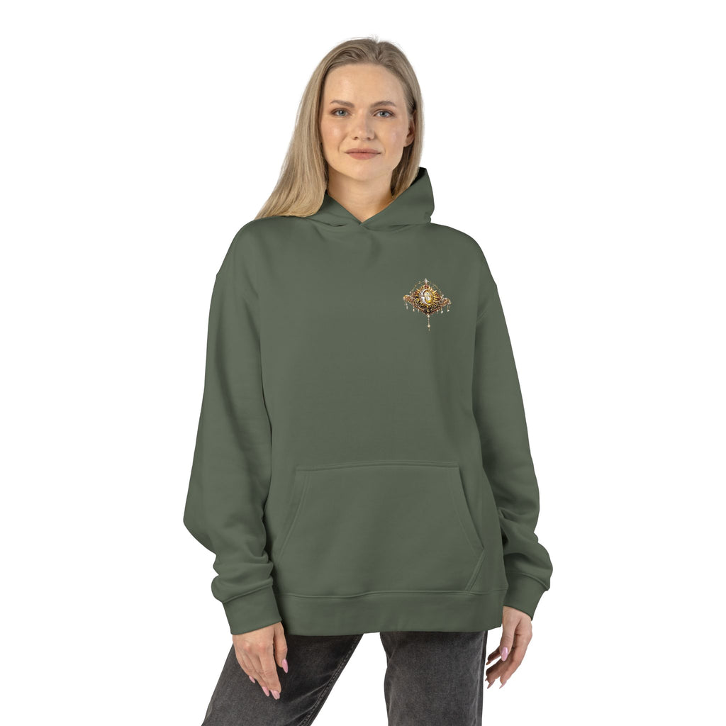New! UV Sun Moon Graphics Puff Hoodie | Minimal Chest Graphic, Neutral Sweatshirt
